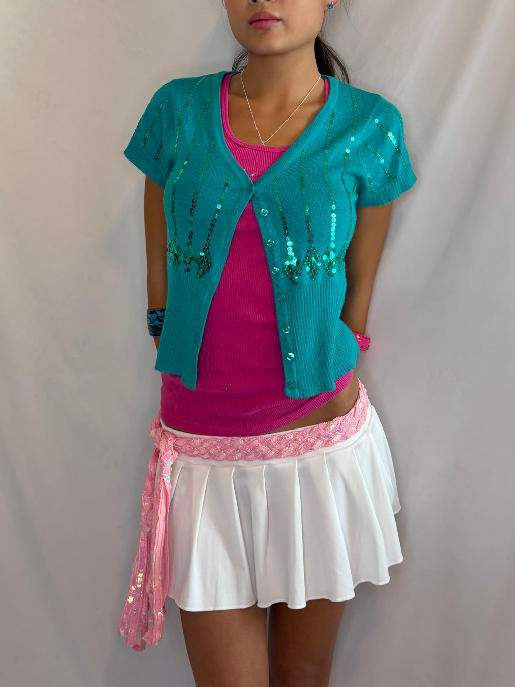 Vintage turquoise sequin cardigan