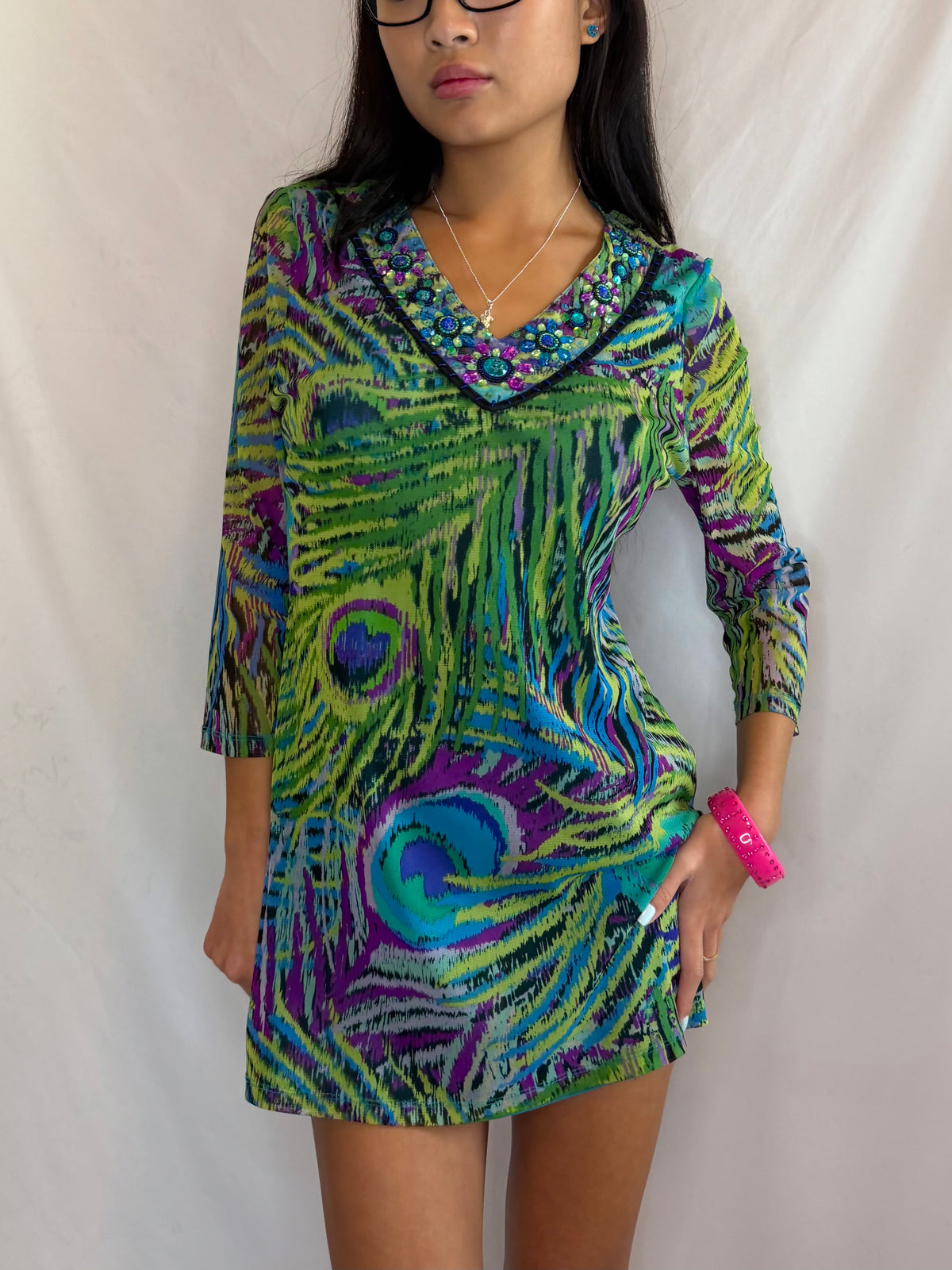 Vintage colorful embellished mini dress