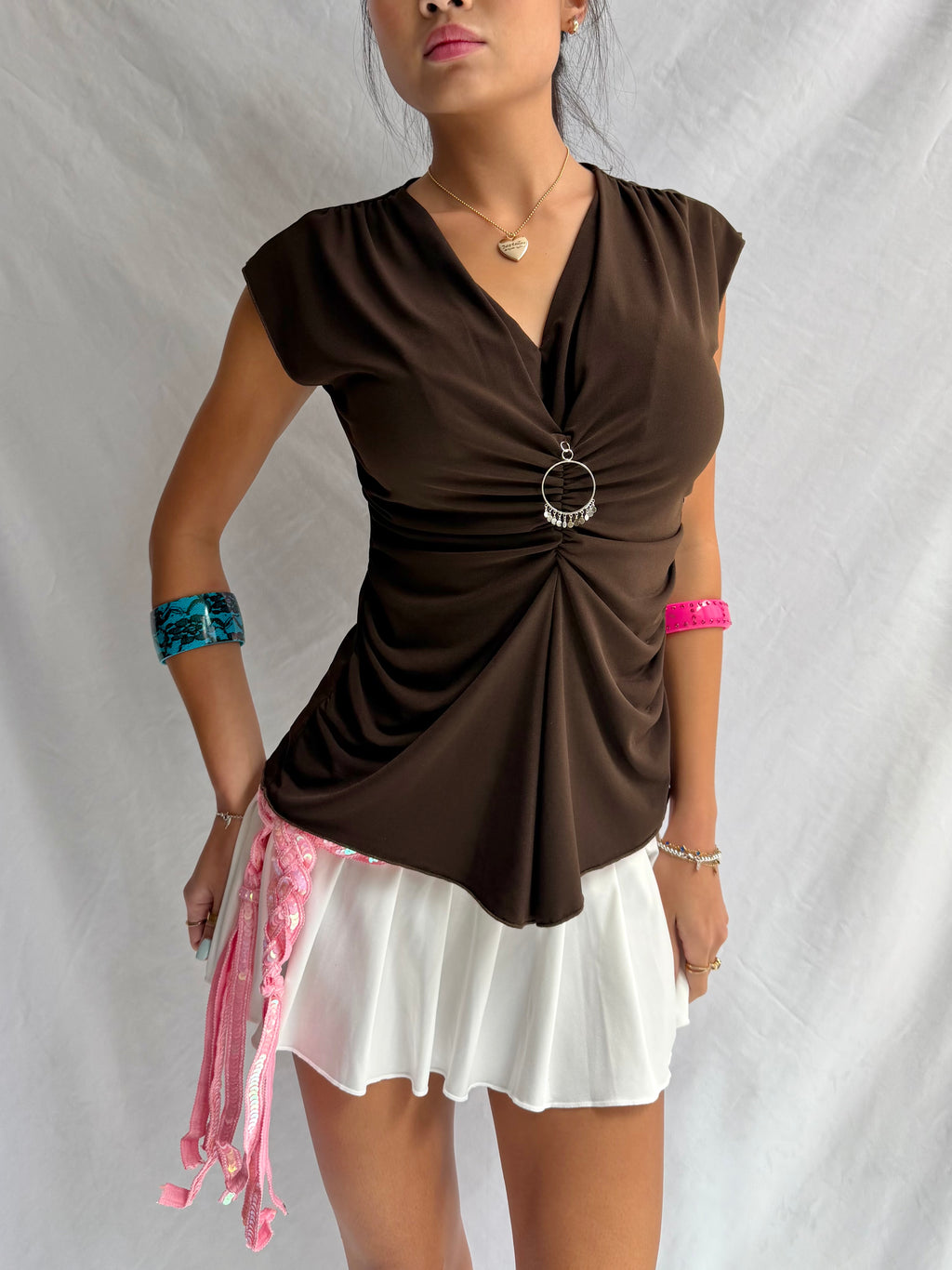 Vintage brown ruched top