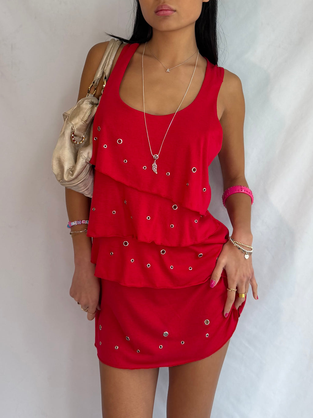 vintage red ruffle mini dress ⊹ ࣪ ˖