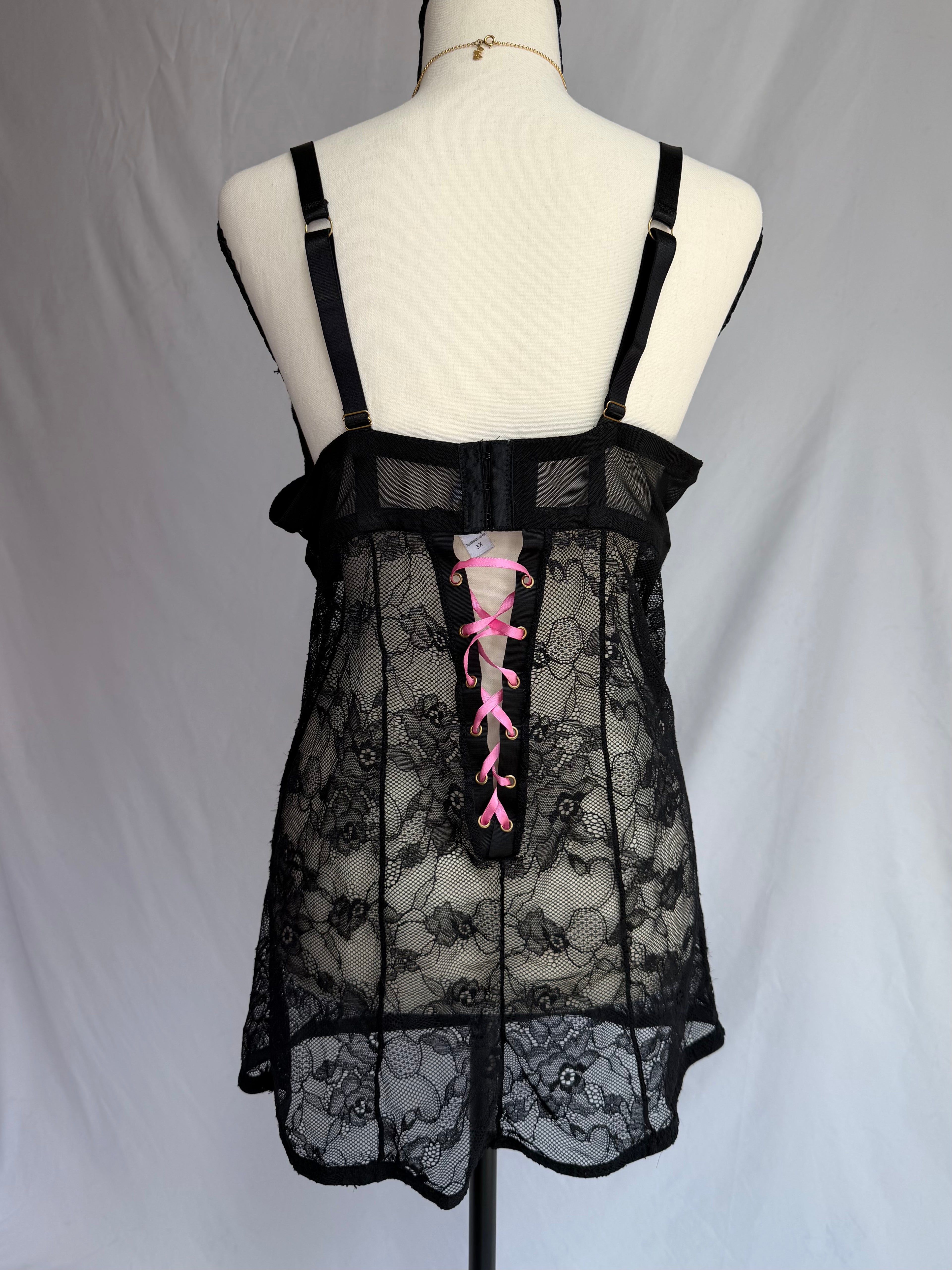 vintage black lace babydoll dress ♡