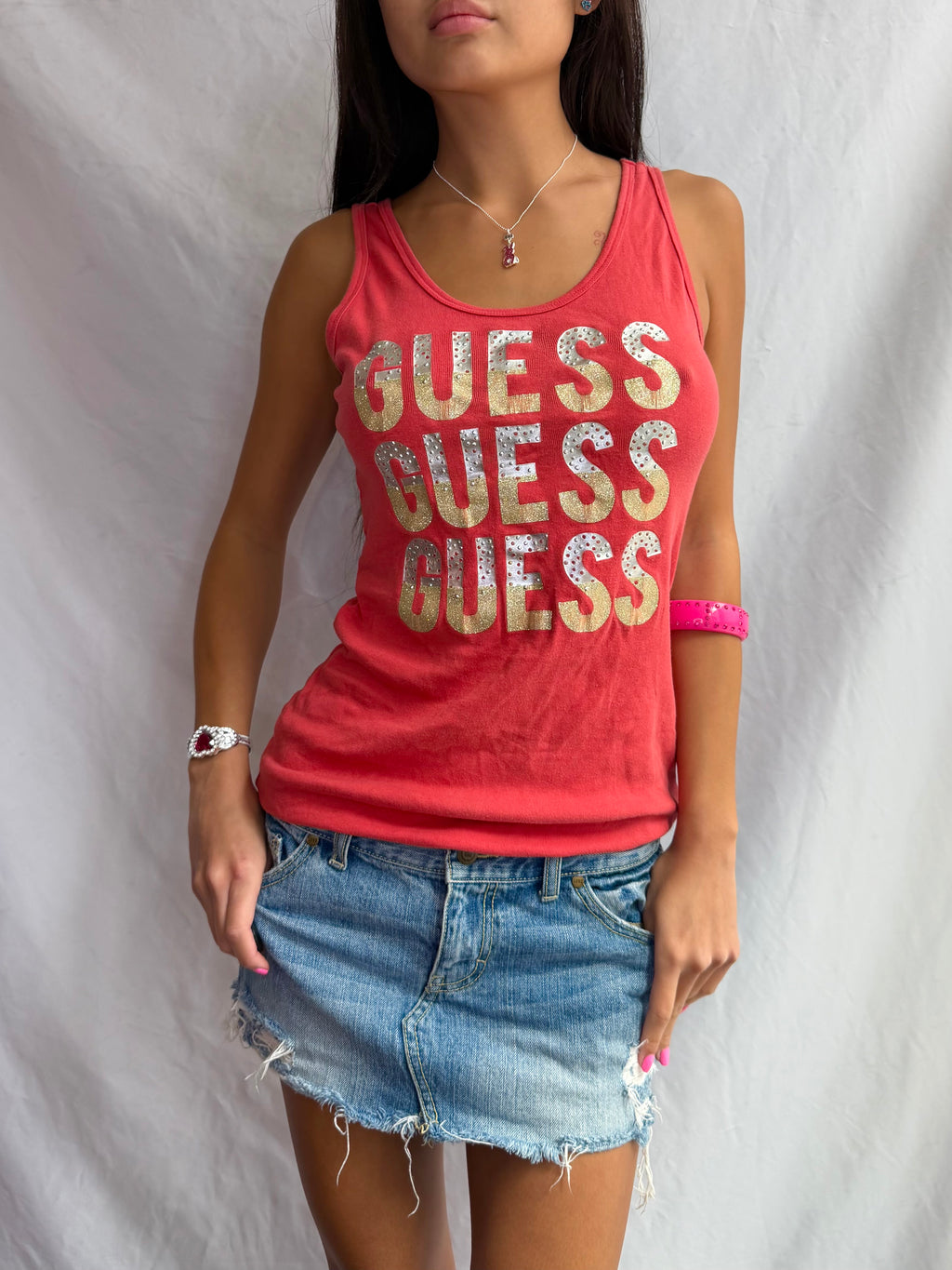 Vintage Guess orange sequin tank top