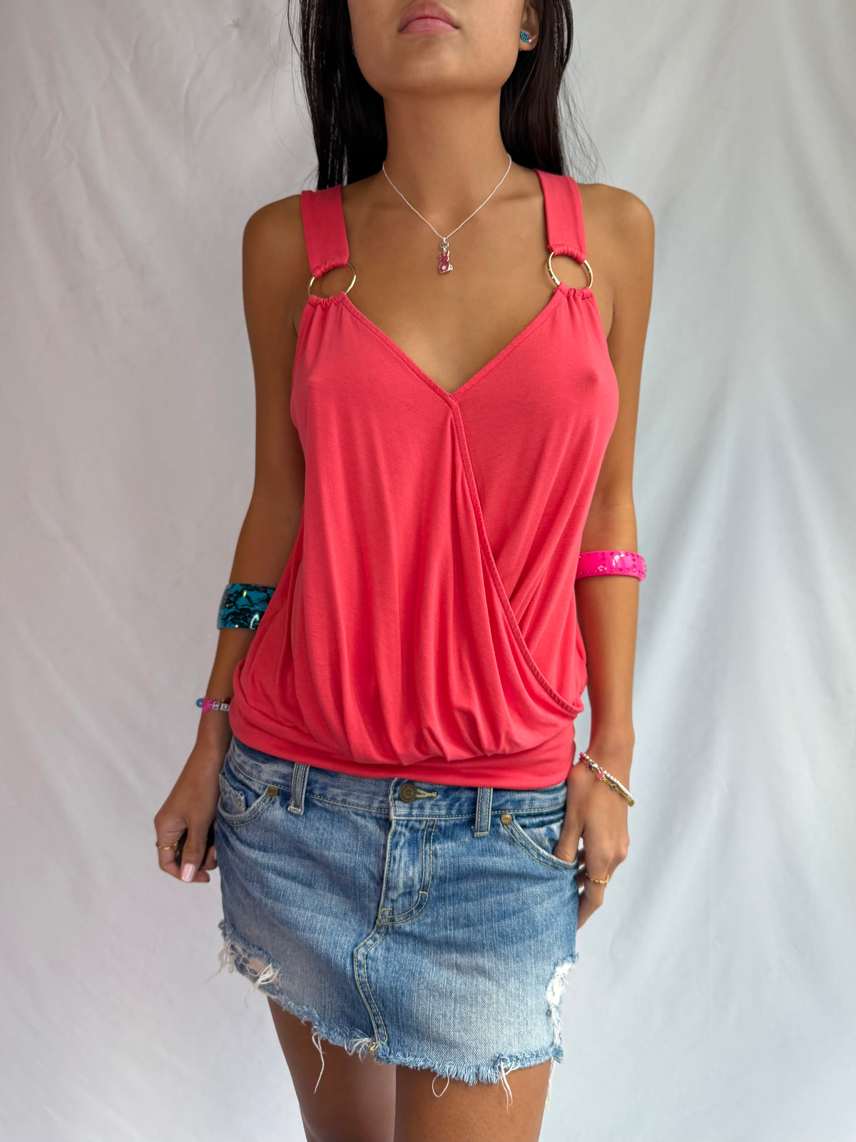 Vintage coral pink drape tank top