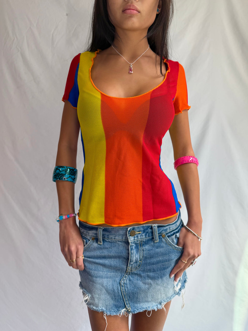 Vintage Dolce Gabbana rainbow mesh top