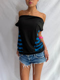 Vintage blue striped off the shoulder top