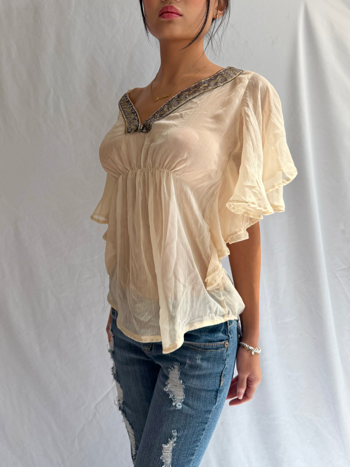Vintage gold sequin flowy top