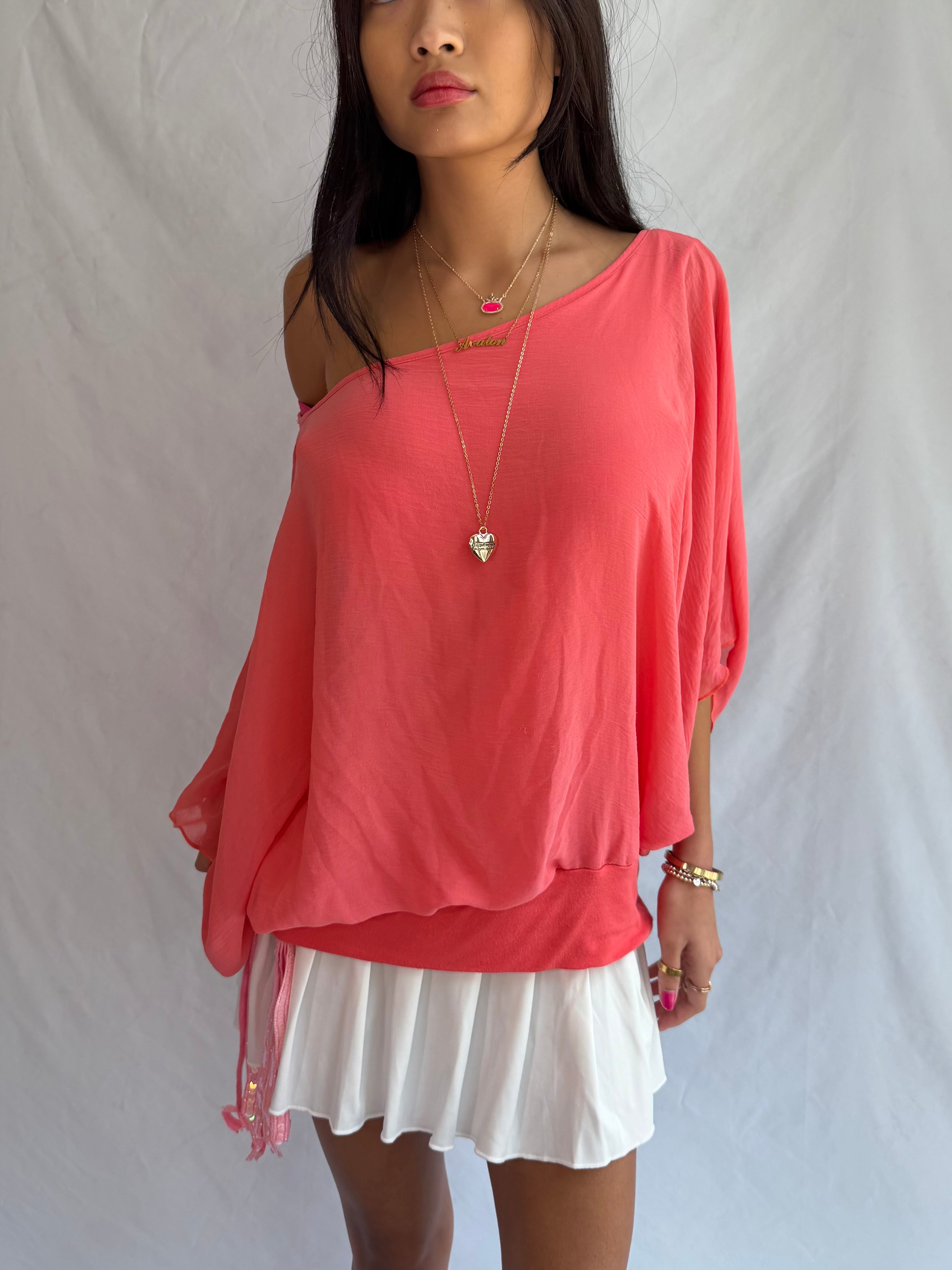 vintage coral off the shoulder drape top ⋆˚࿔