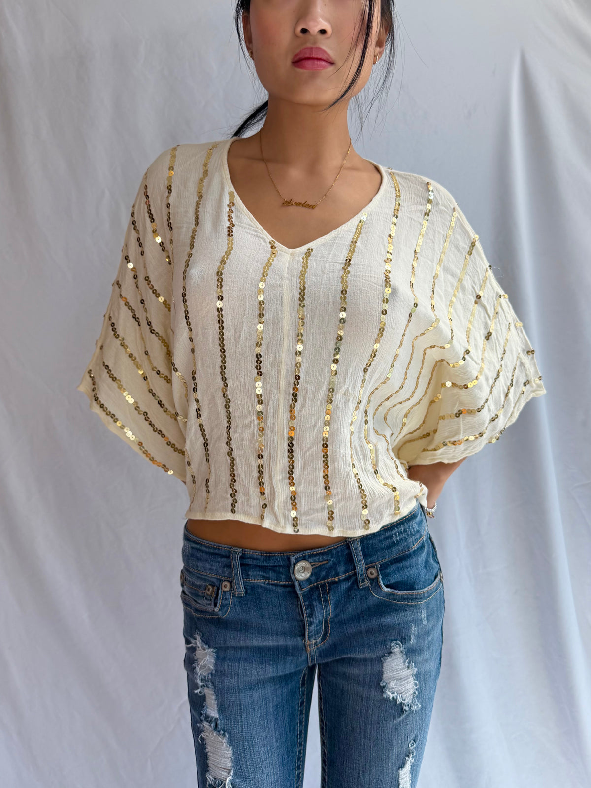 Vintage gold sequin poncho top