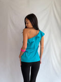 vintage blue one shoulder ruffle top ⋆˙⟡