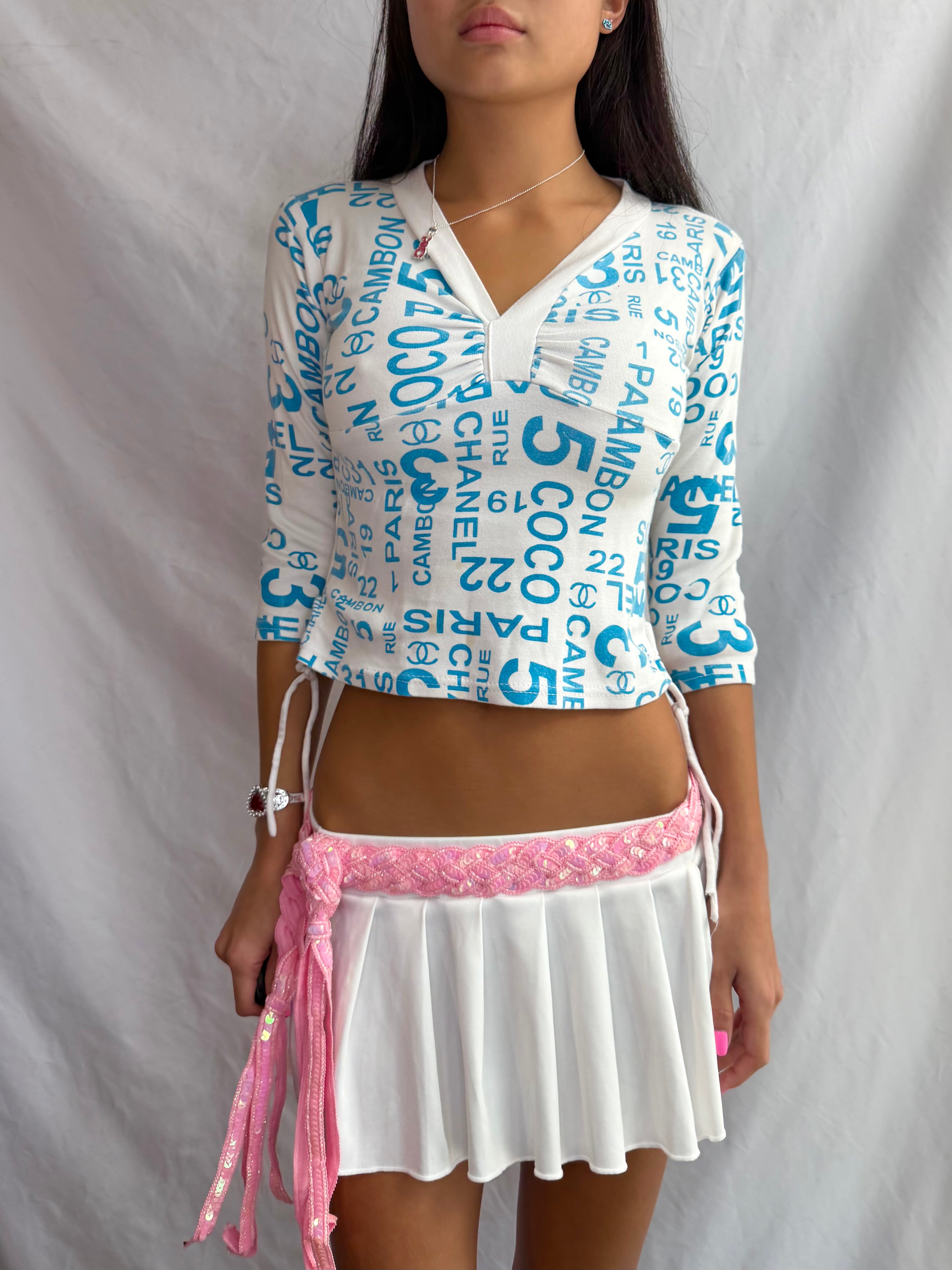 Vintage blue long sleeve crop top