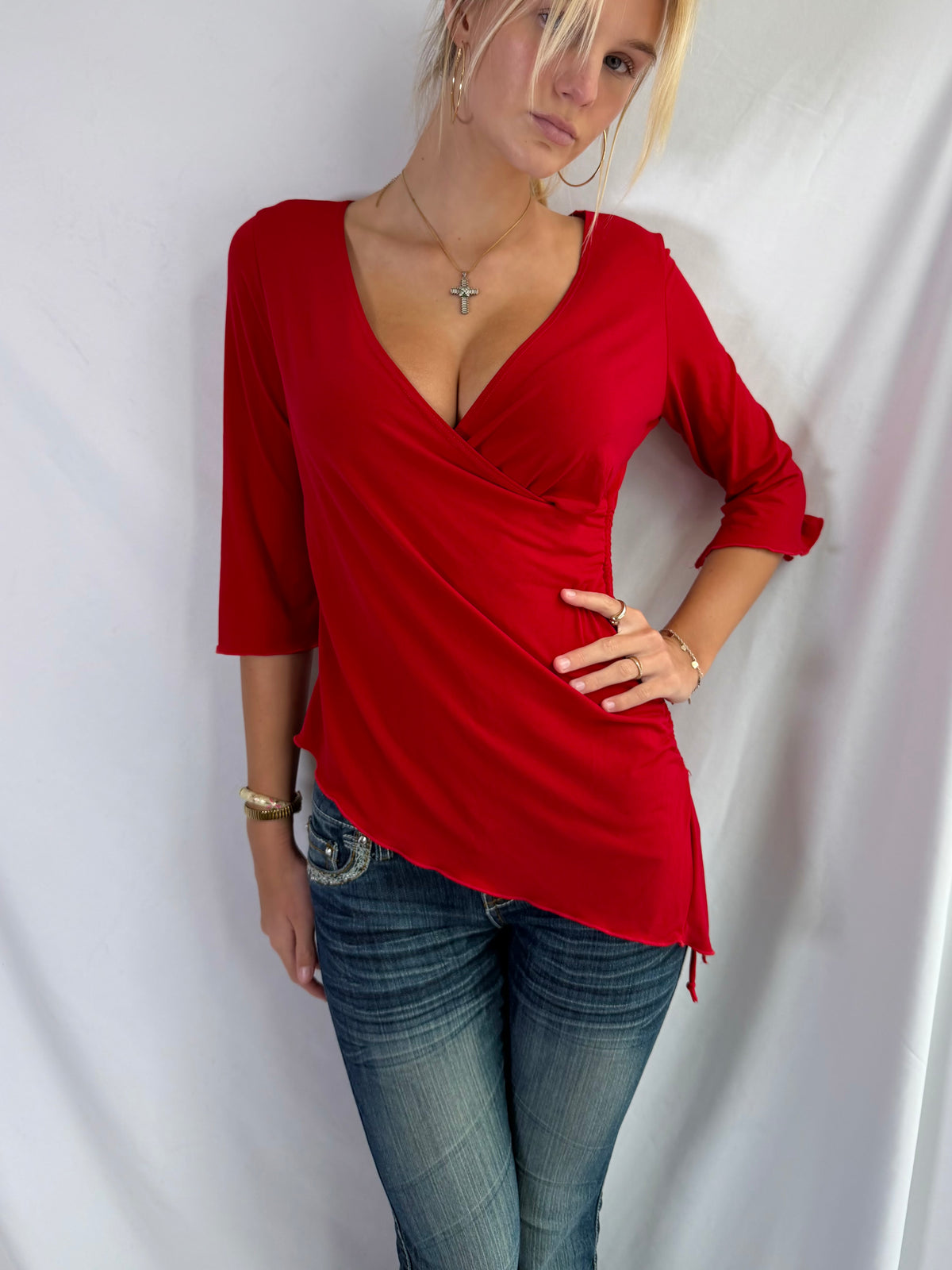 Vintage red asymmetrical long sleeve top
