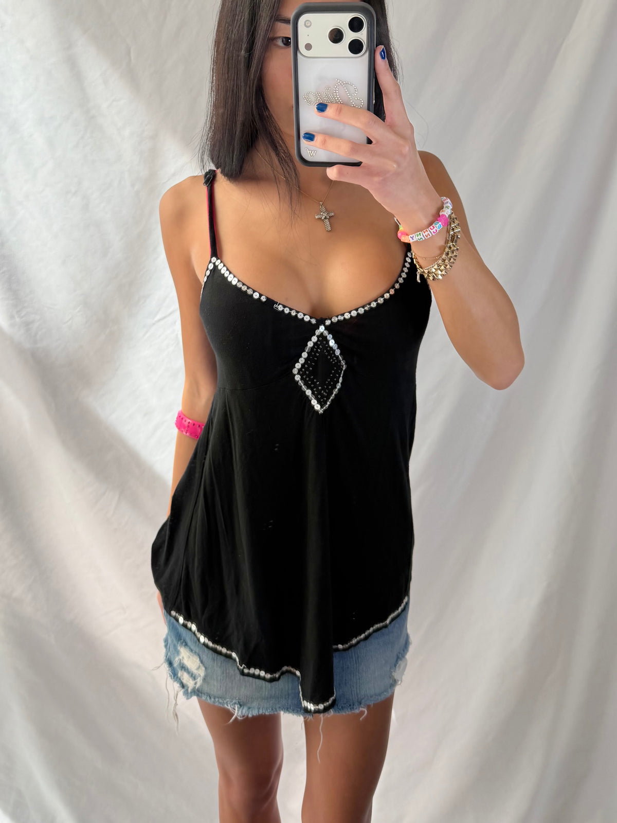 Vintage black sequin tank top