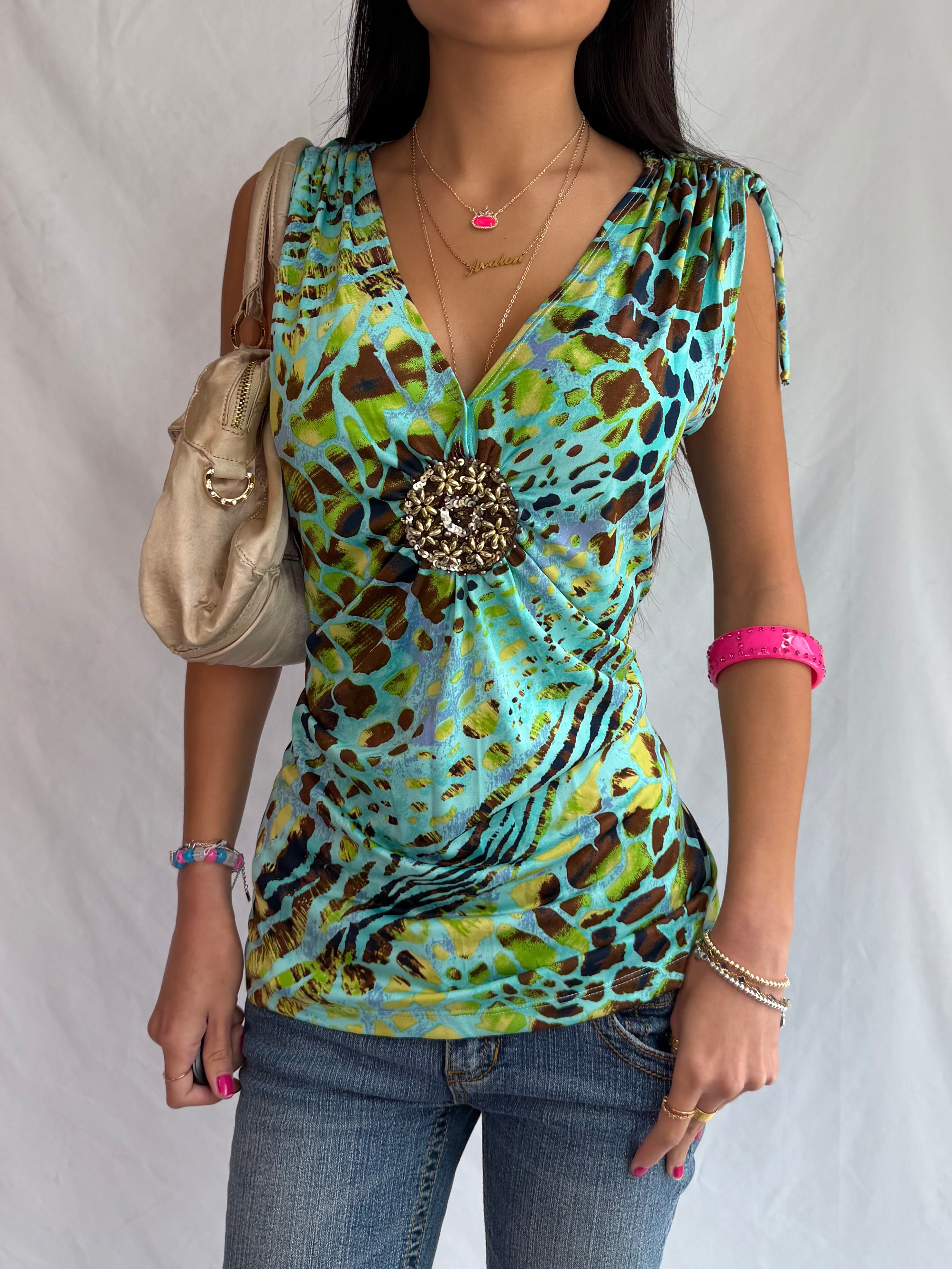 vintage beaded green halter top ⋆˚✿˖°