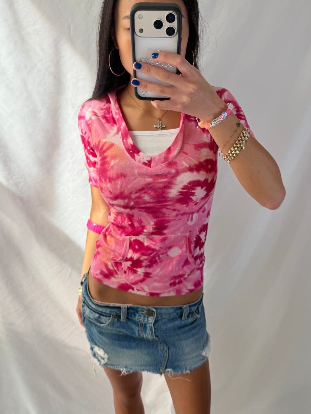 Vintage pink tie dye hoodie top