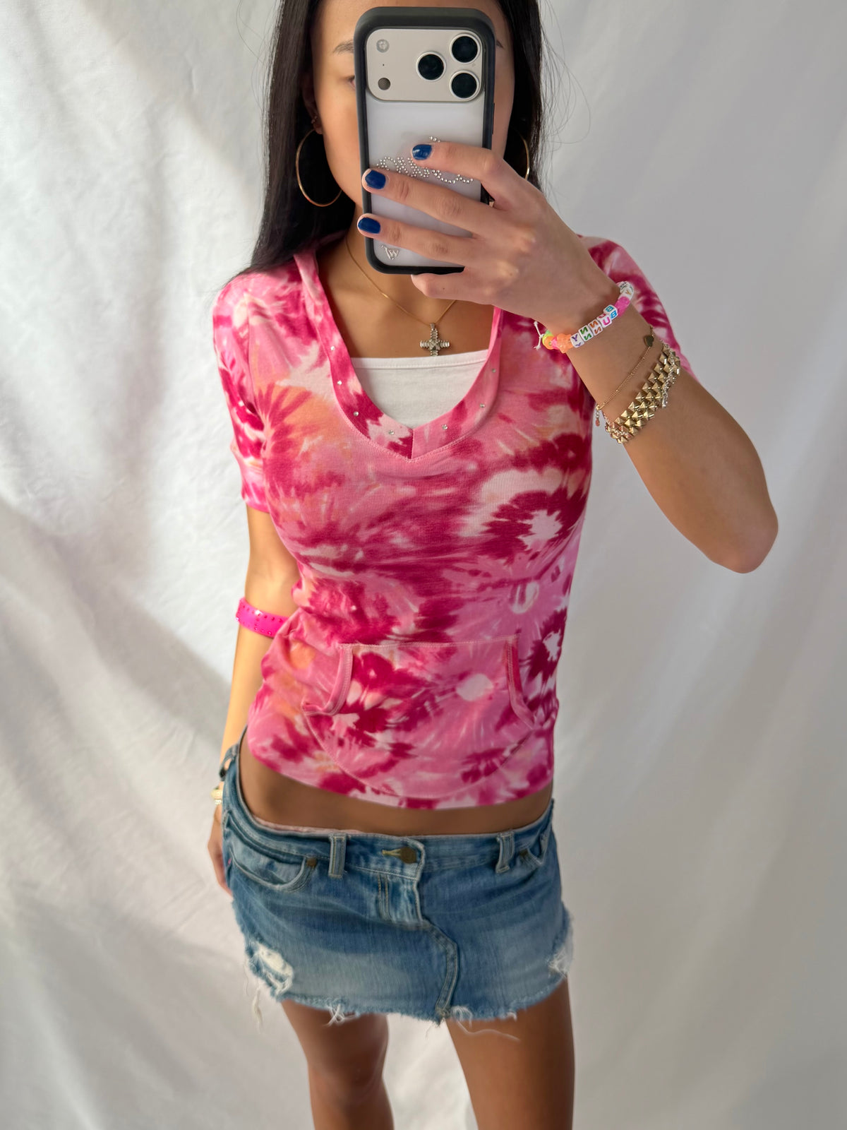 Vintage pink tie dye hoodie top