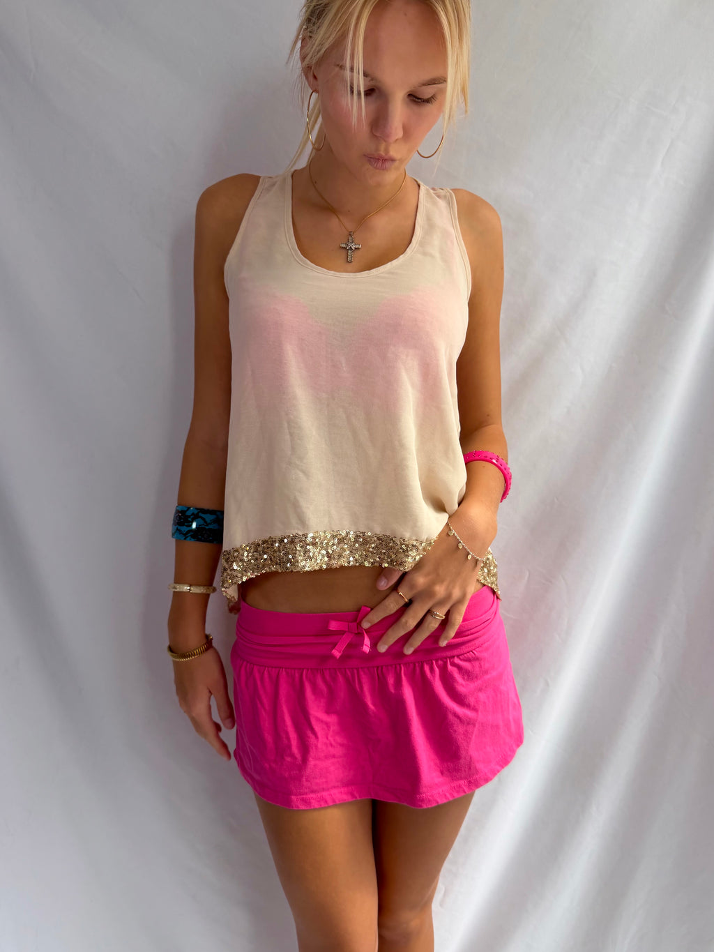 Vintage sheer gold sequin tank top