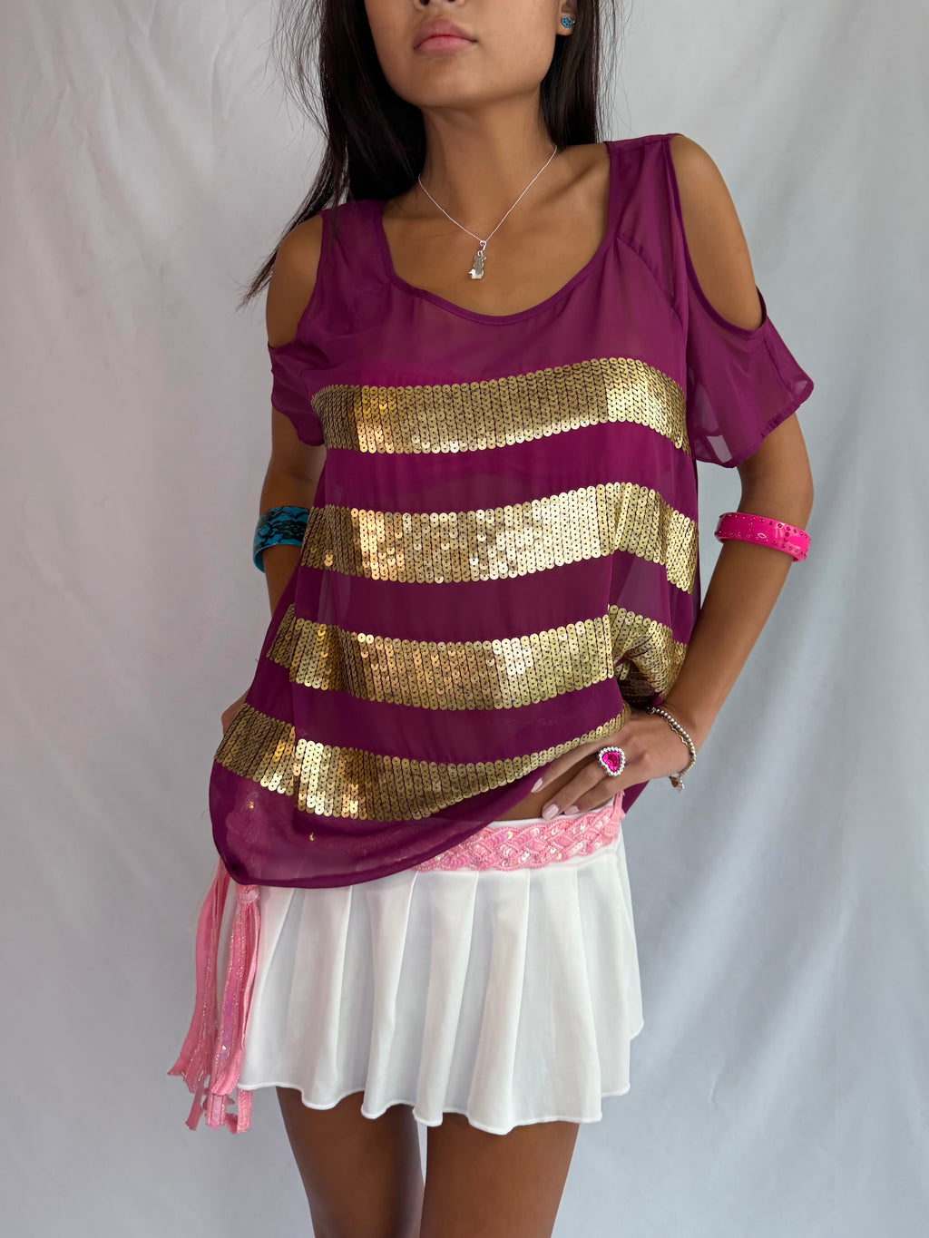 Vintage gold sequin stripe slouch top