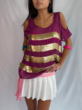 Vintage gold sequin stripe slouch top