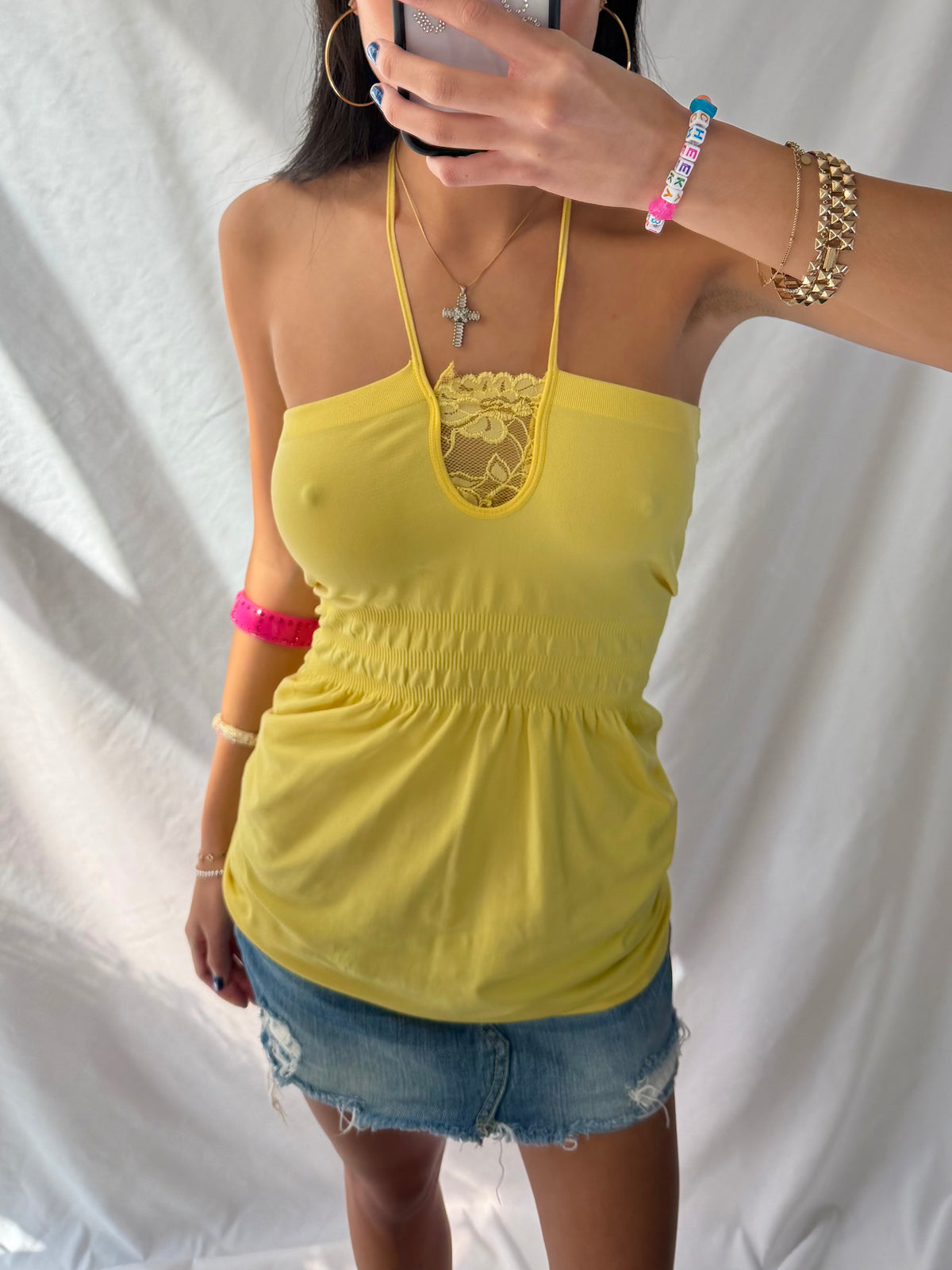 Vintage yellow lace halter top