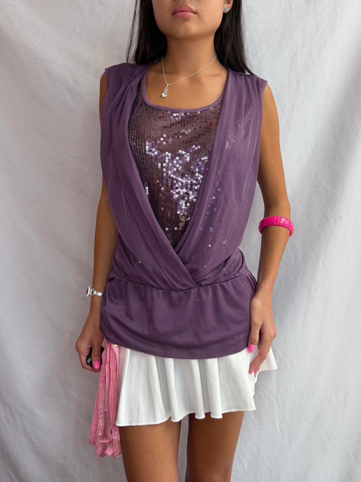 Vintage plum sequin low cut top