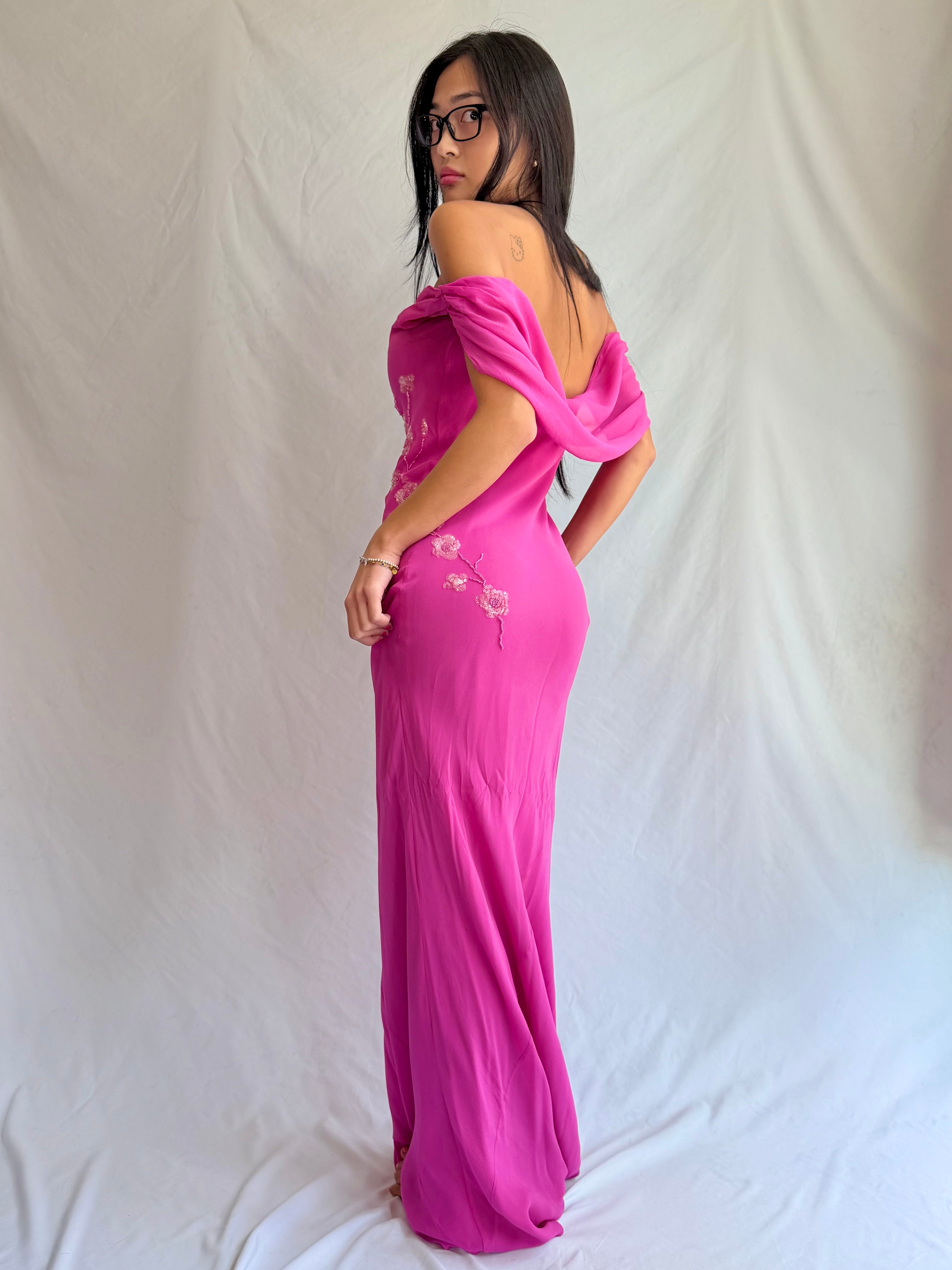 vintage pink beaded maxi dress⋆. 𐙚 ˚