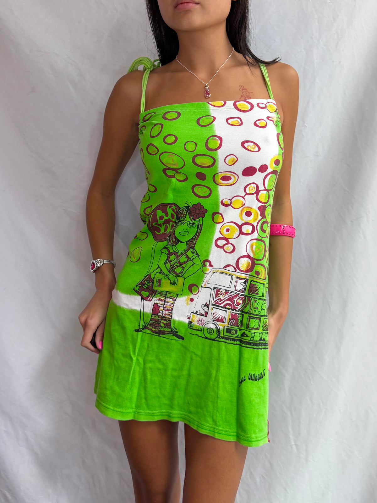 Vintage Miss Sidecar green mini dress