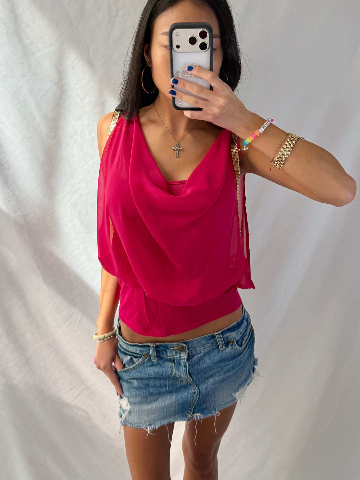 Vintage pink & gold draped top