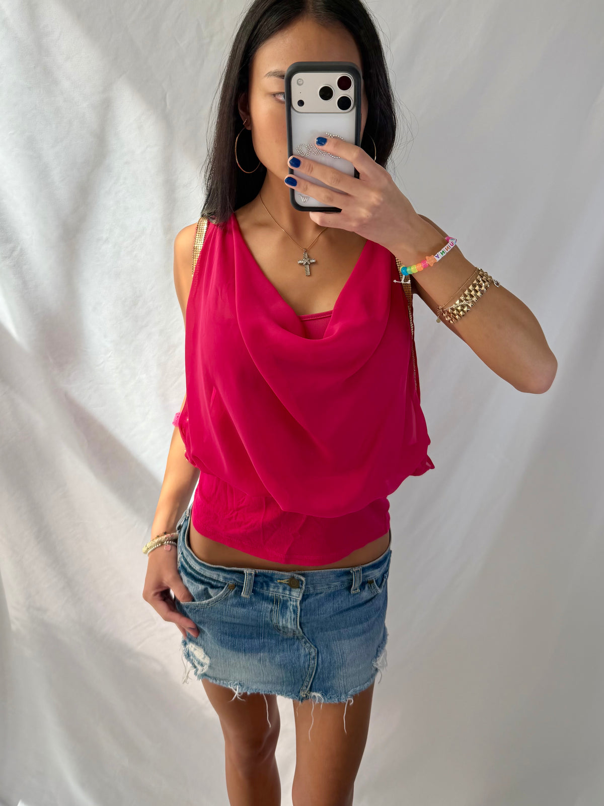 Vintage pink & gold draped top