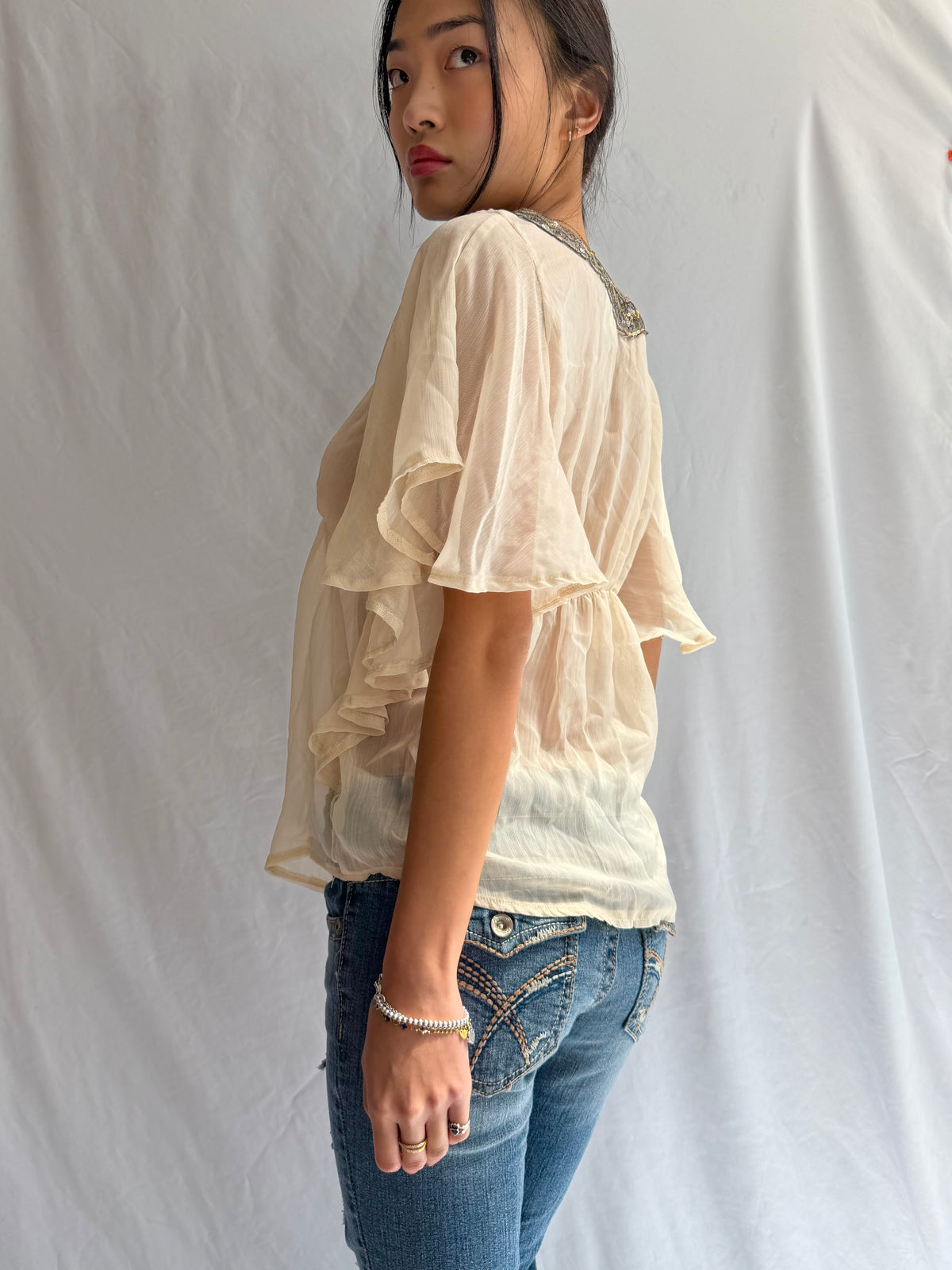 Vintage gold sequin flowy top