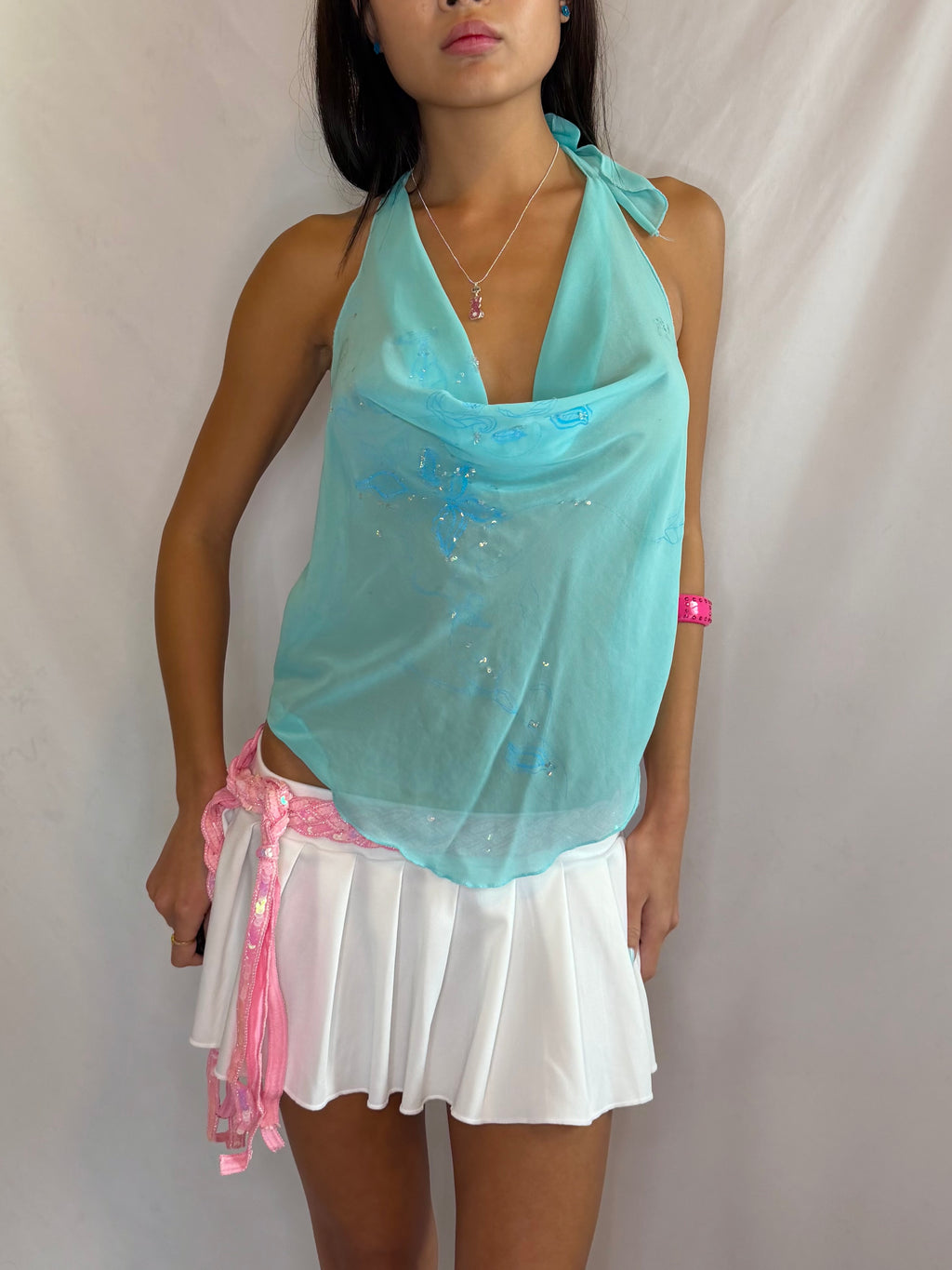 Vintage aqua sheer fairy halter top