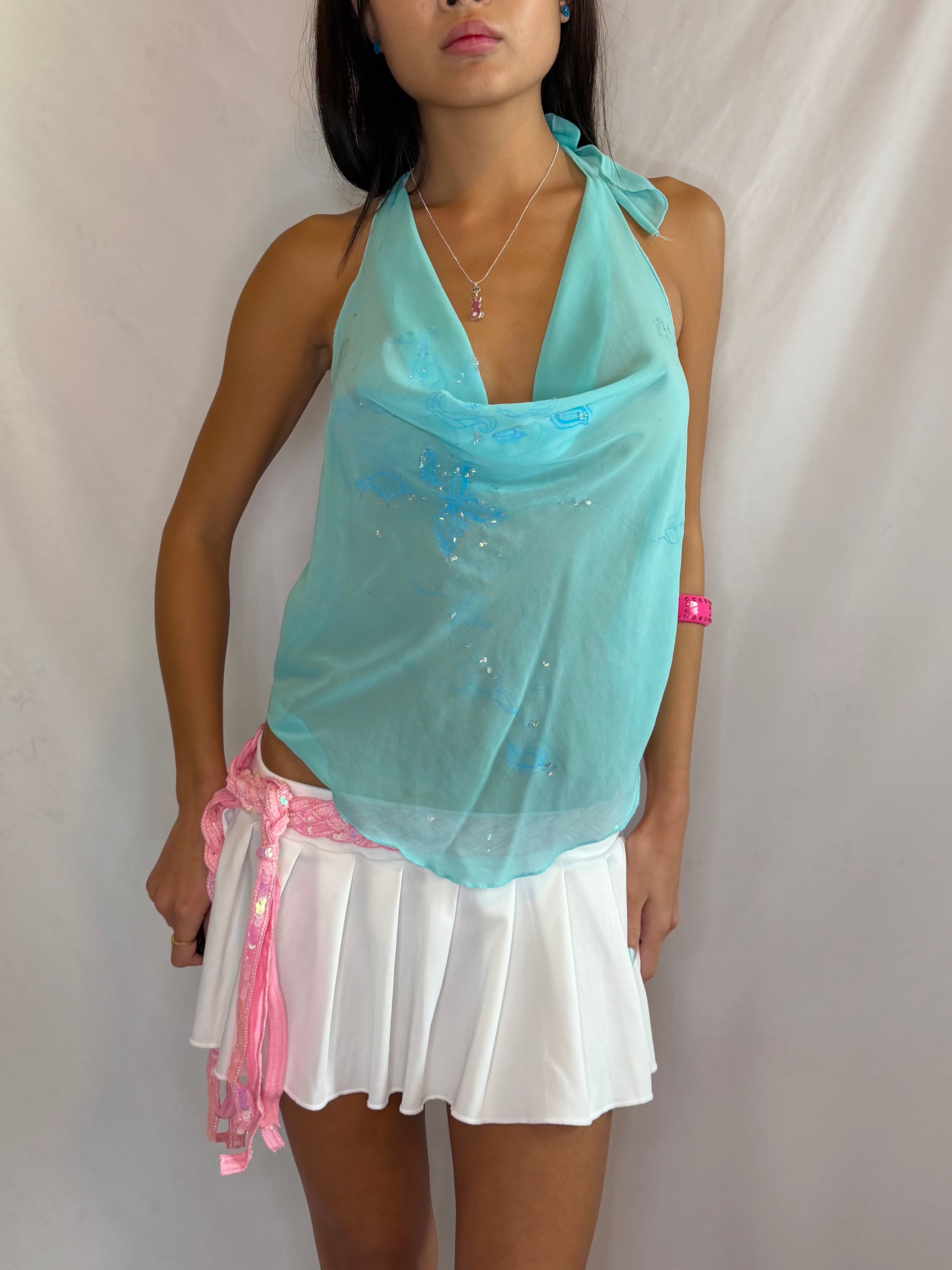 Vintage aqua sheer fairy halter top