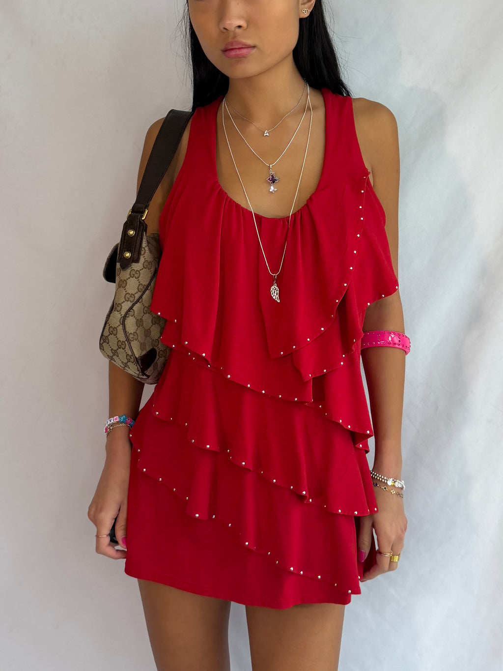 Vintage red ruffle mini dress