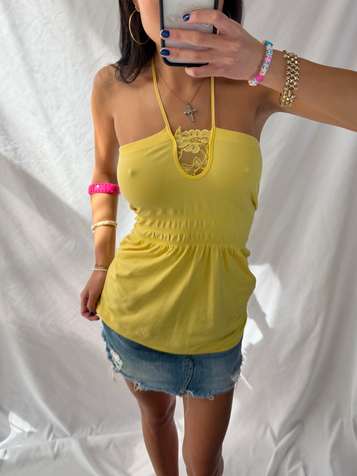 Vintage yellow lace halter top