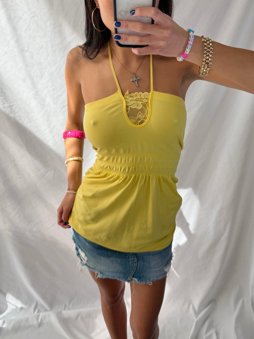 Vintage yellow lace halter top