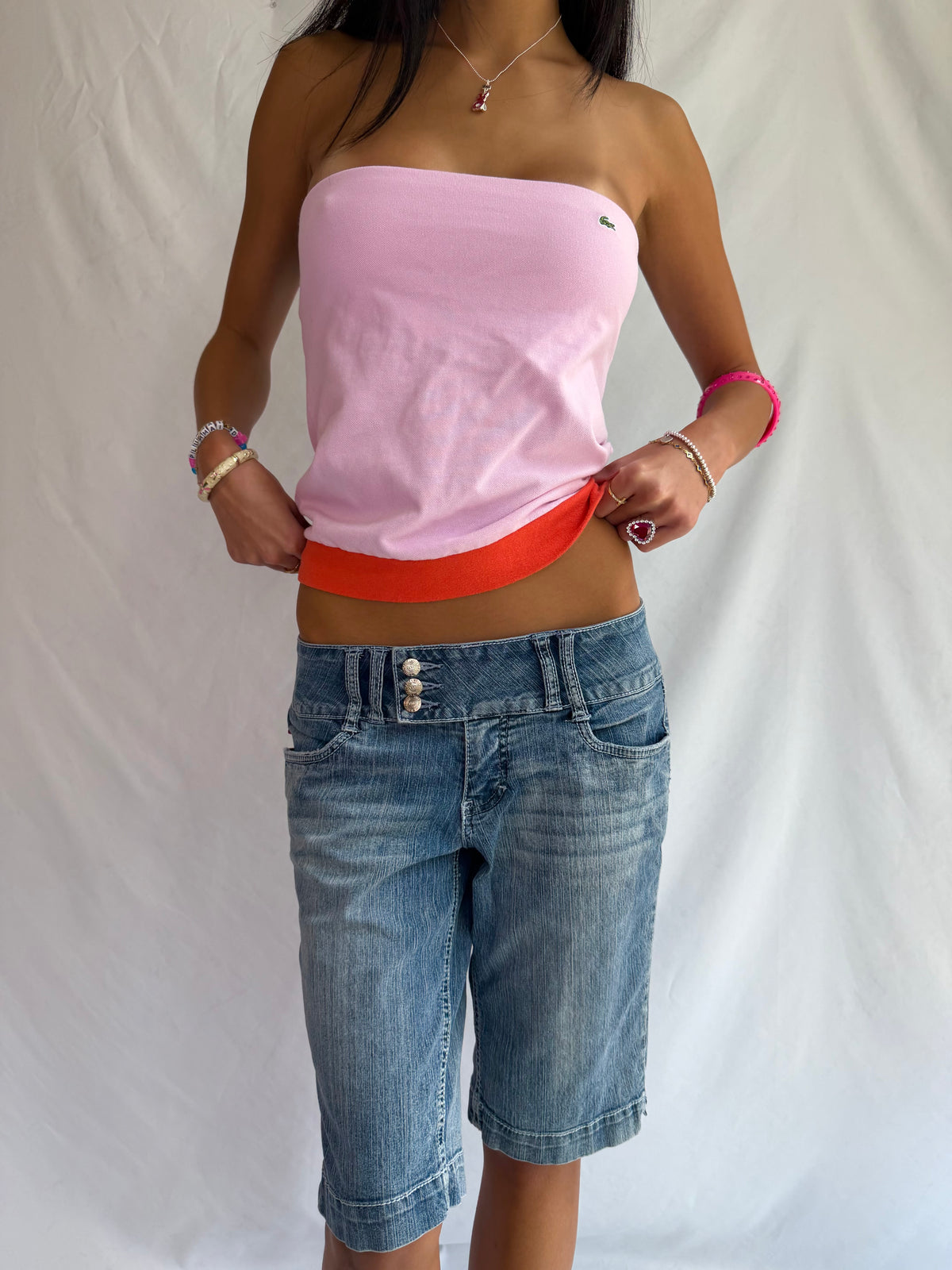 Vintage blue denim capris shorts