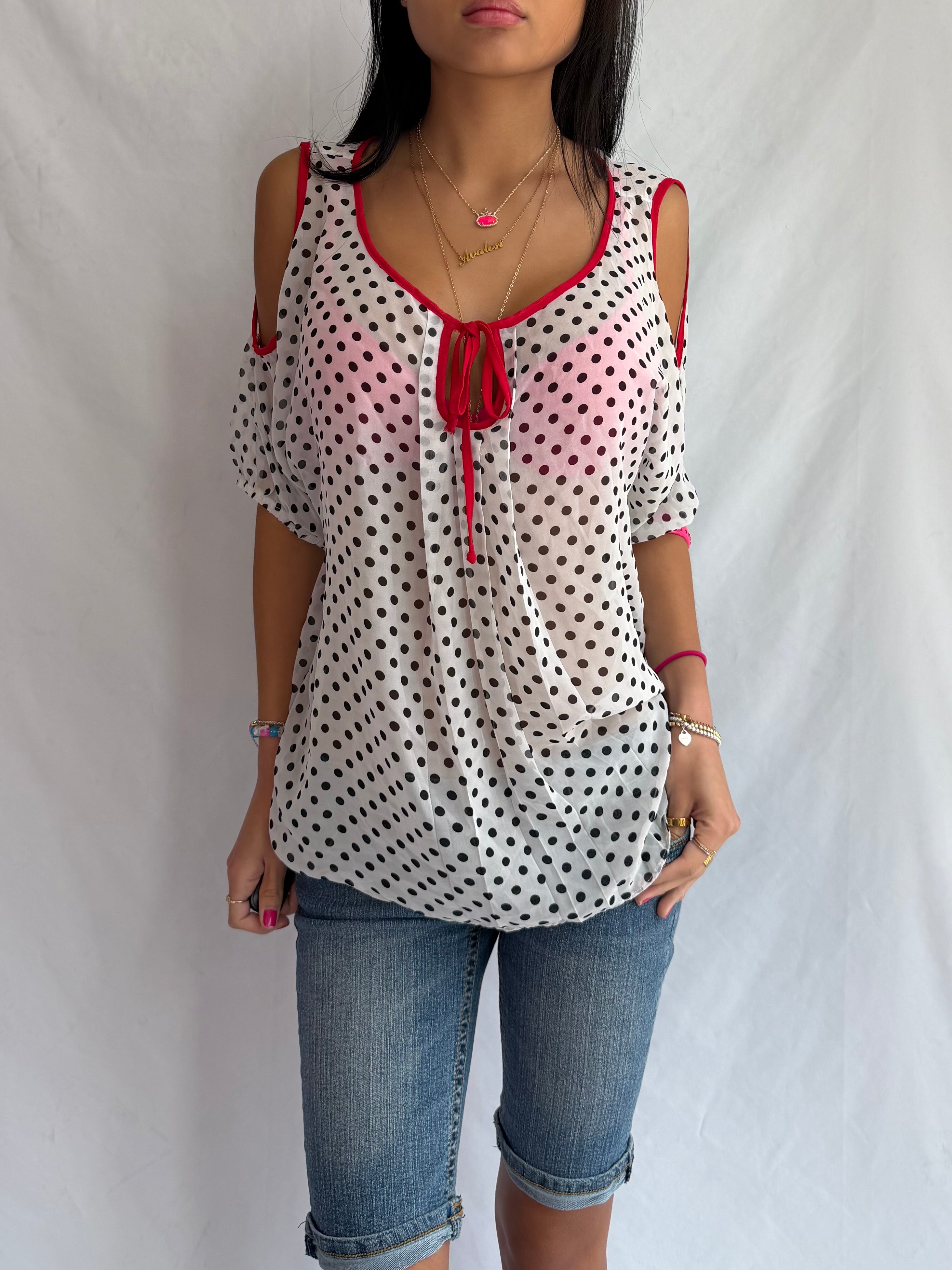 vintage sheer polka dot top⊹ ࣪ ˖ ໒꒱