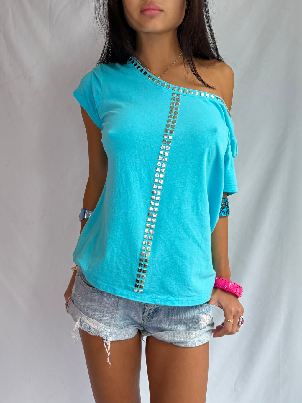 Vintage studded off the shoulder top