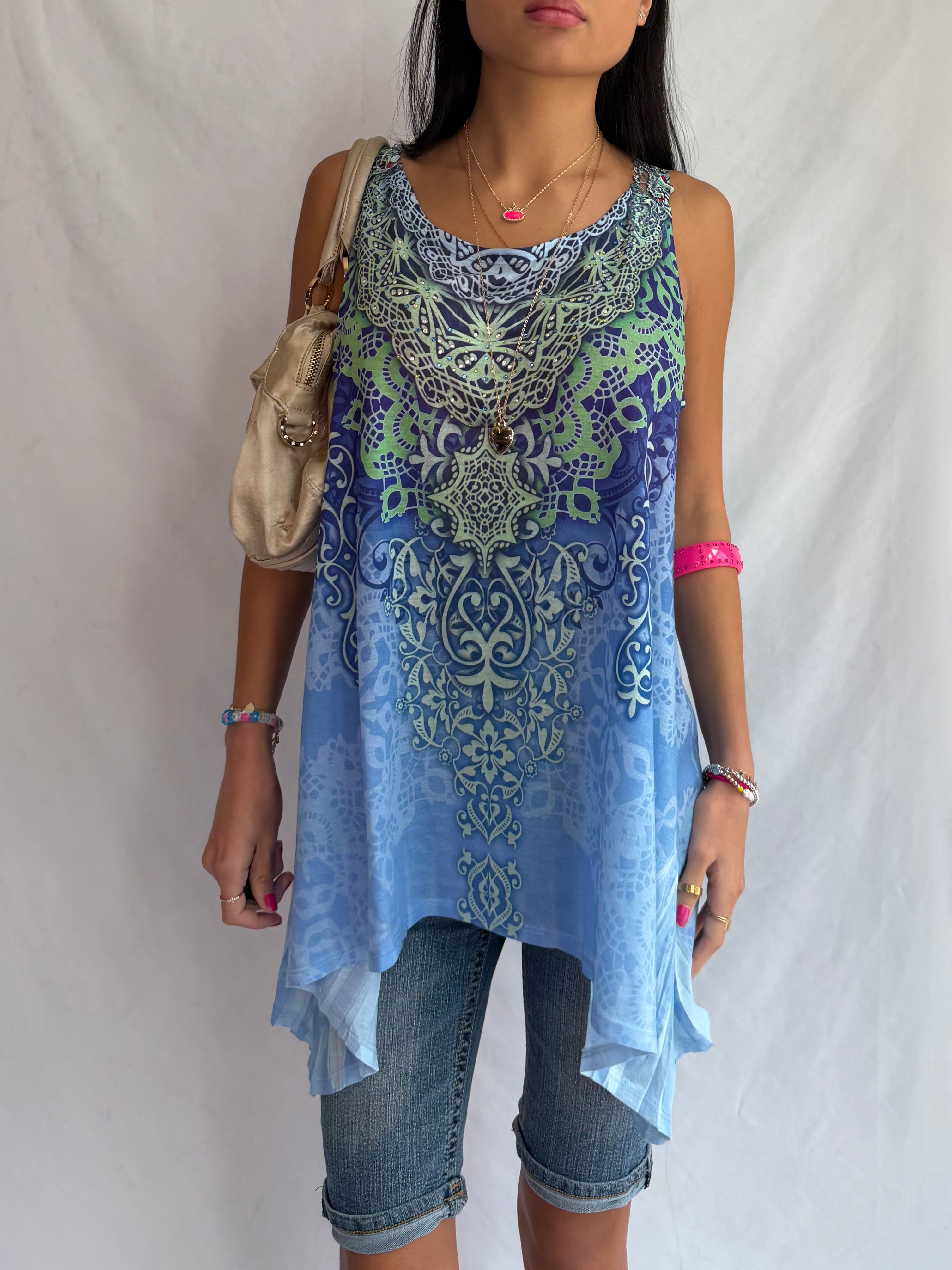 vintage boho design tank top ˖᯽ ݁˖