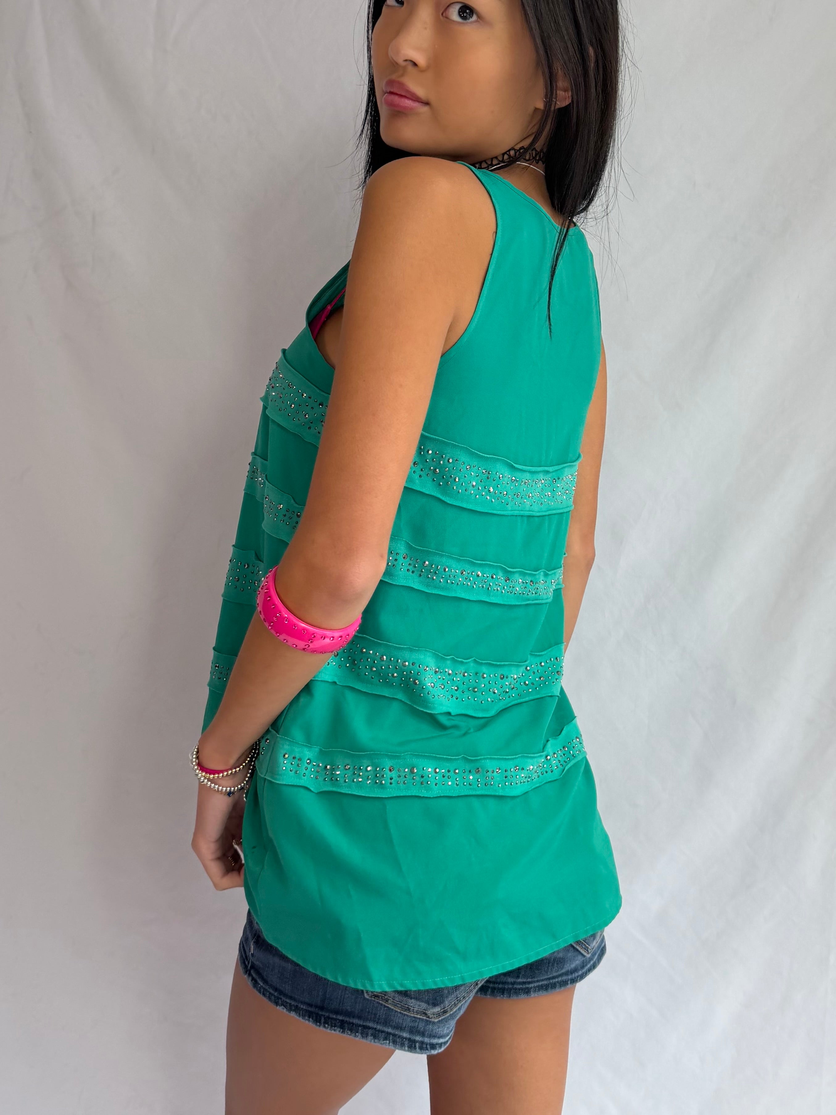 vintage green studded tank top ₊˚⊹⋆