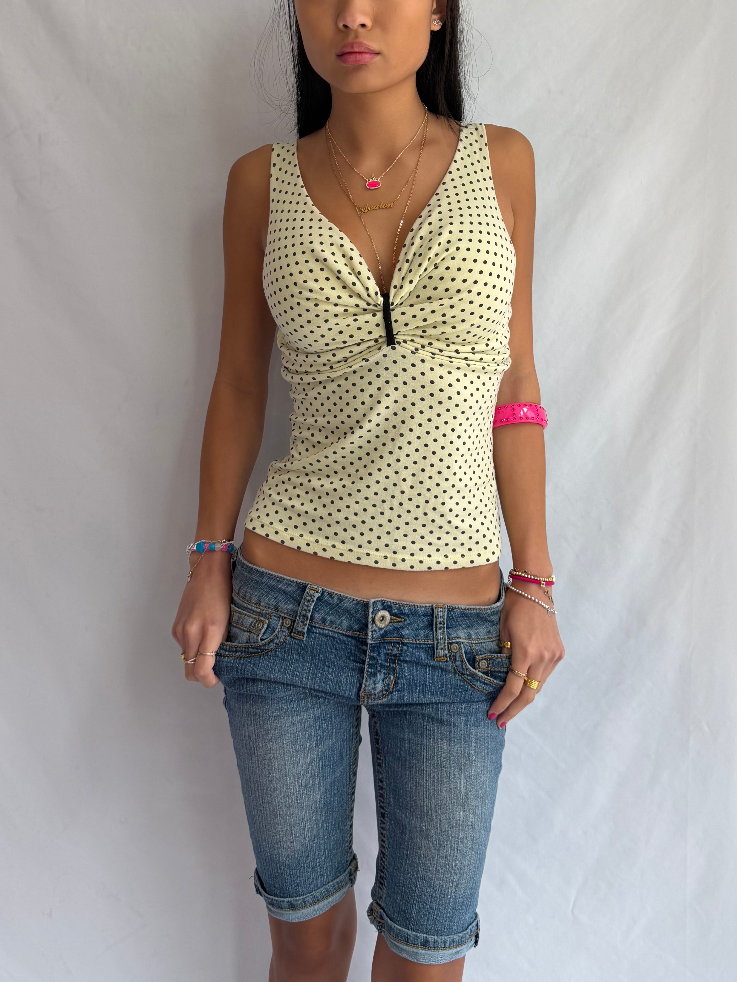 vintage yellow polka dot tank top ⋆. 𐙚 ˚