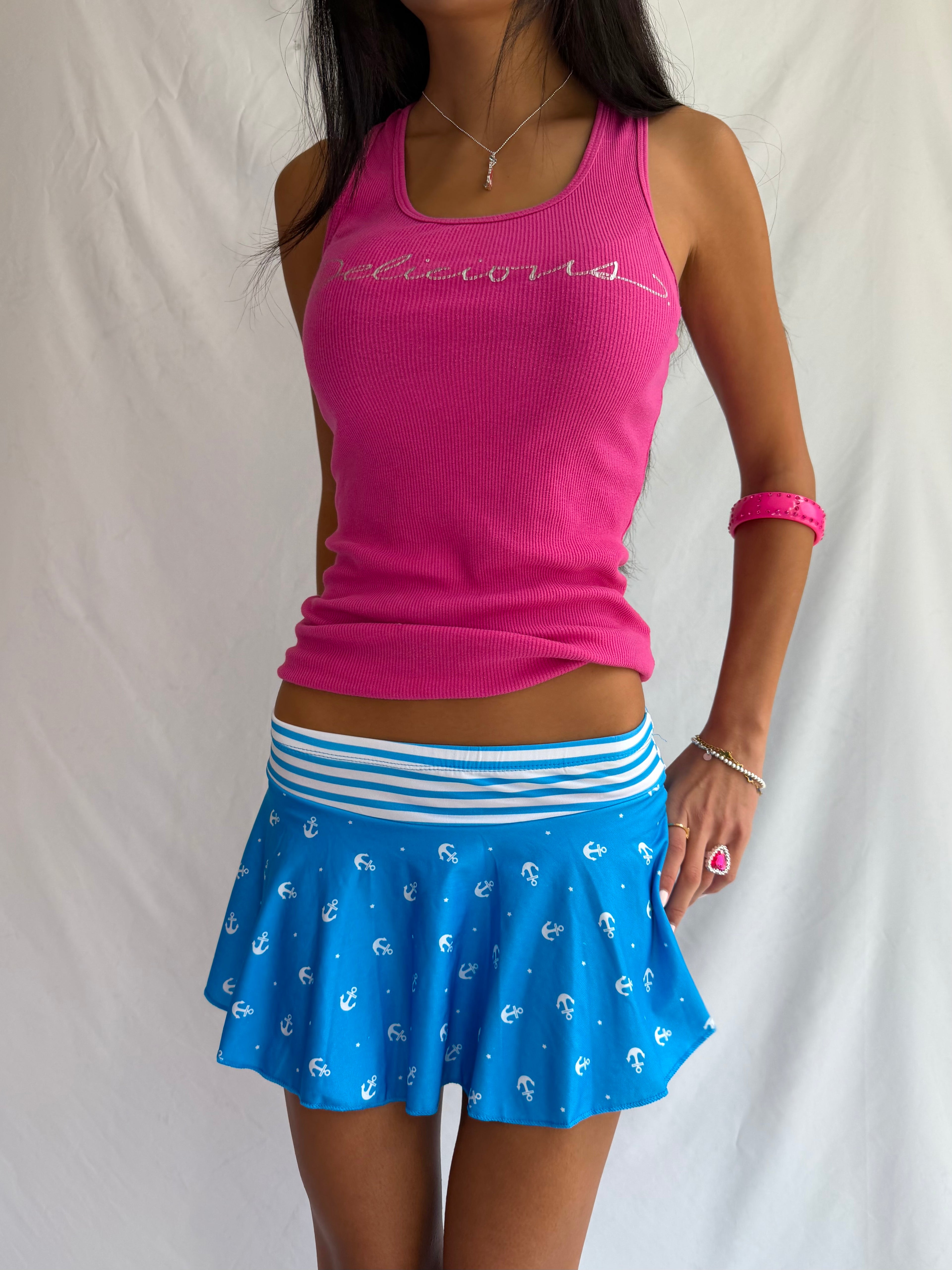 Vintage blue anchor micro mini skirt
