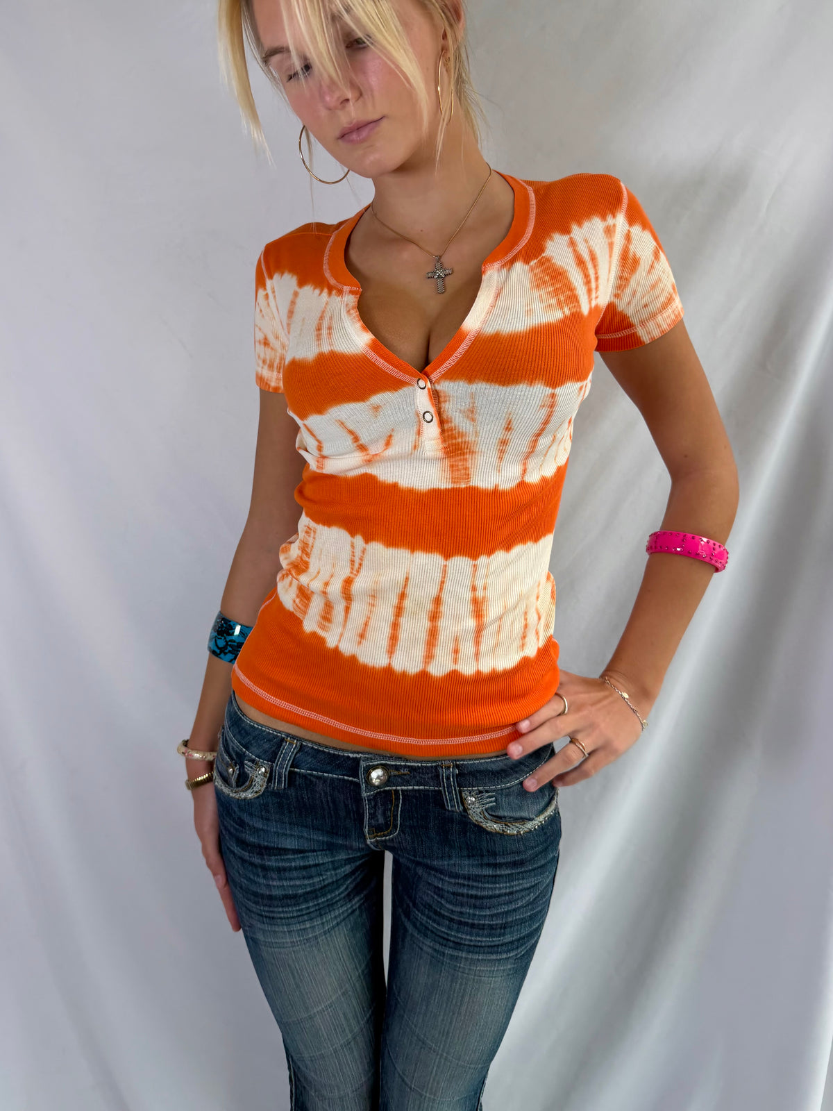 Vintage orange tie dye henley top