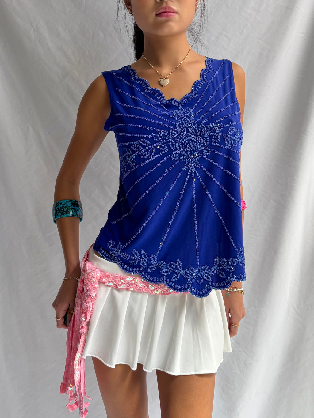 Vintage blue embroidered tank top