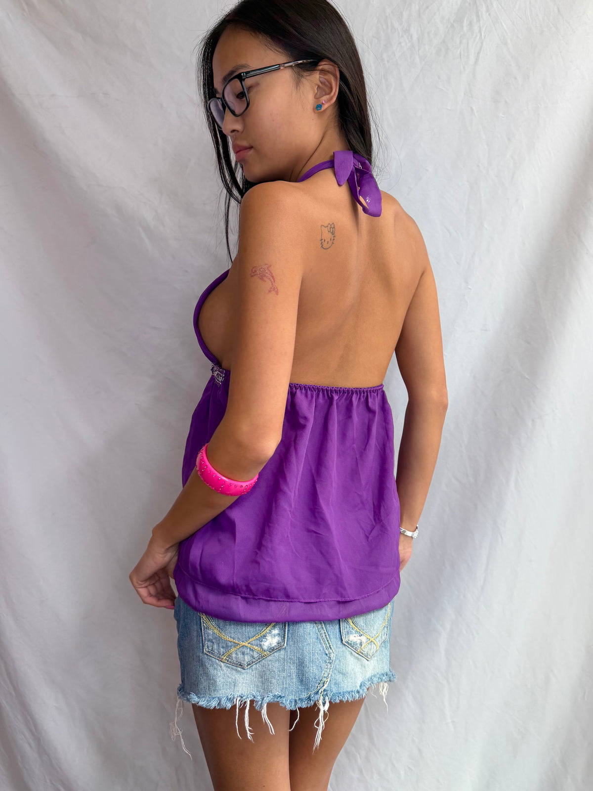 Vintage purple sequin halter top