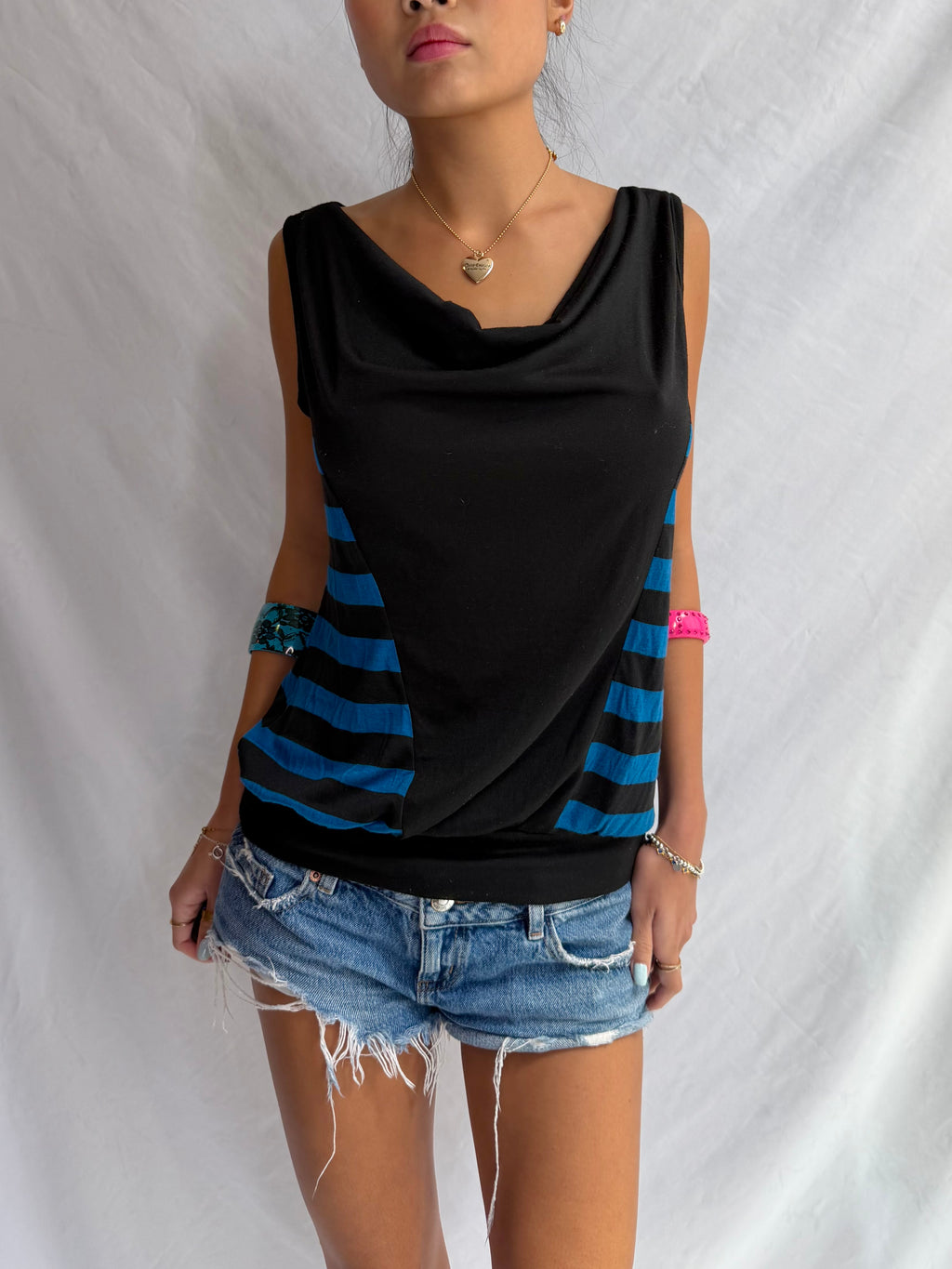 Vintage blue striped off the shoulder top