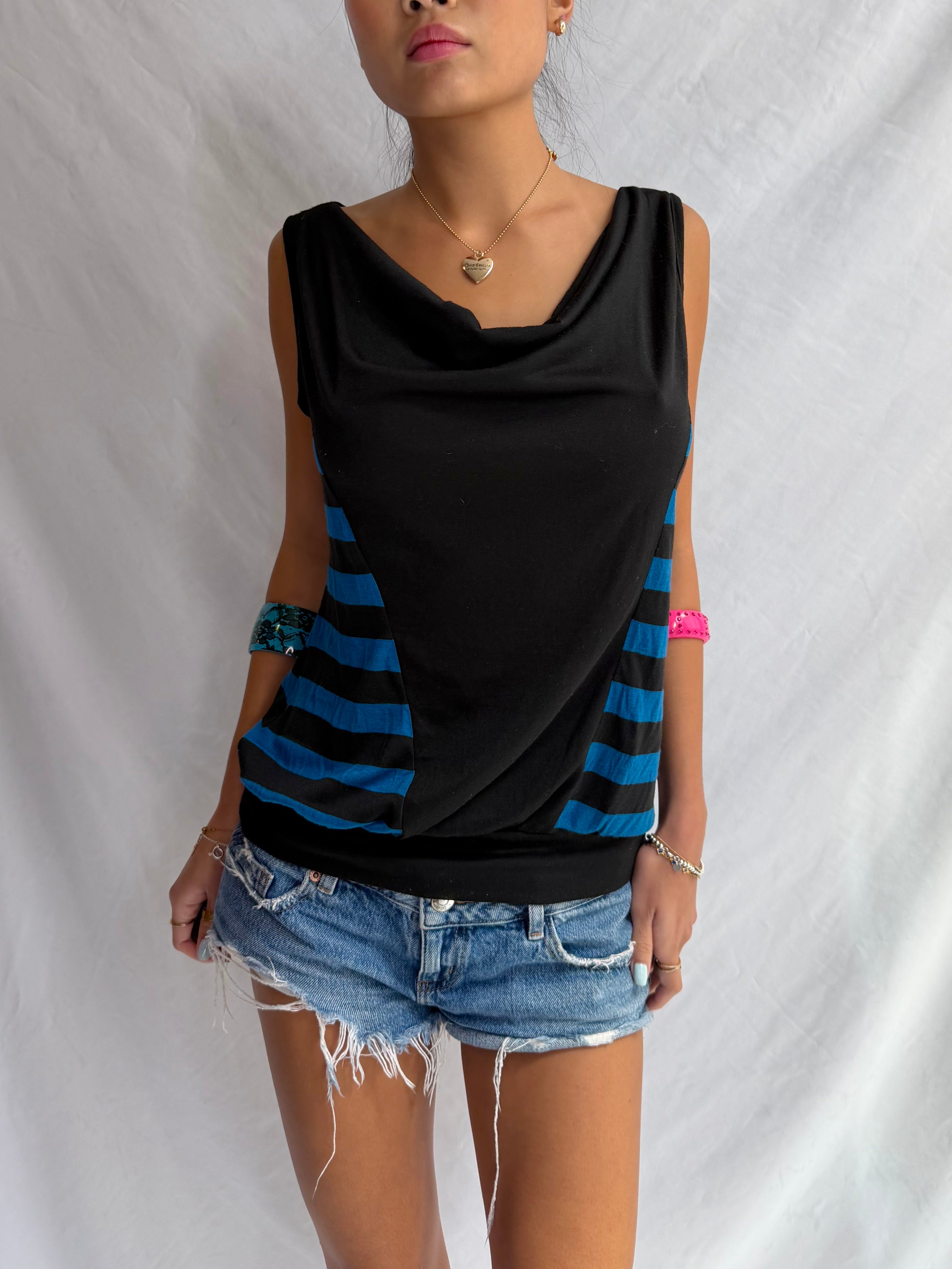 Vintage blue striped off the shoulder top