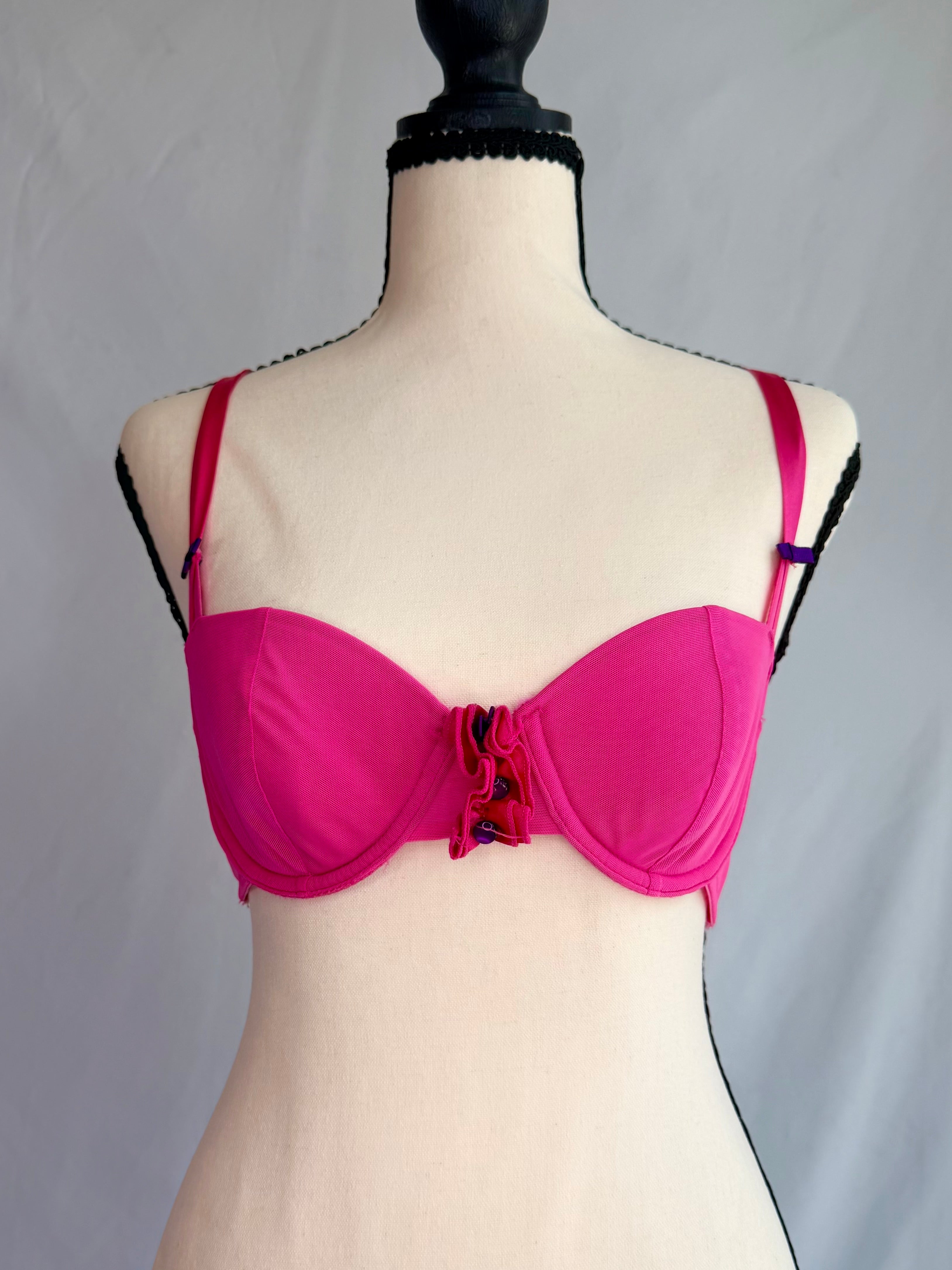 vintage hot pink beaded bra ♡
