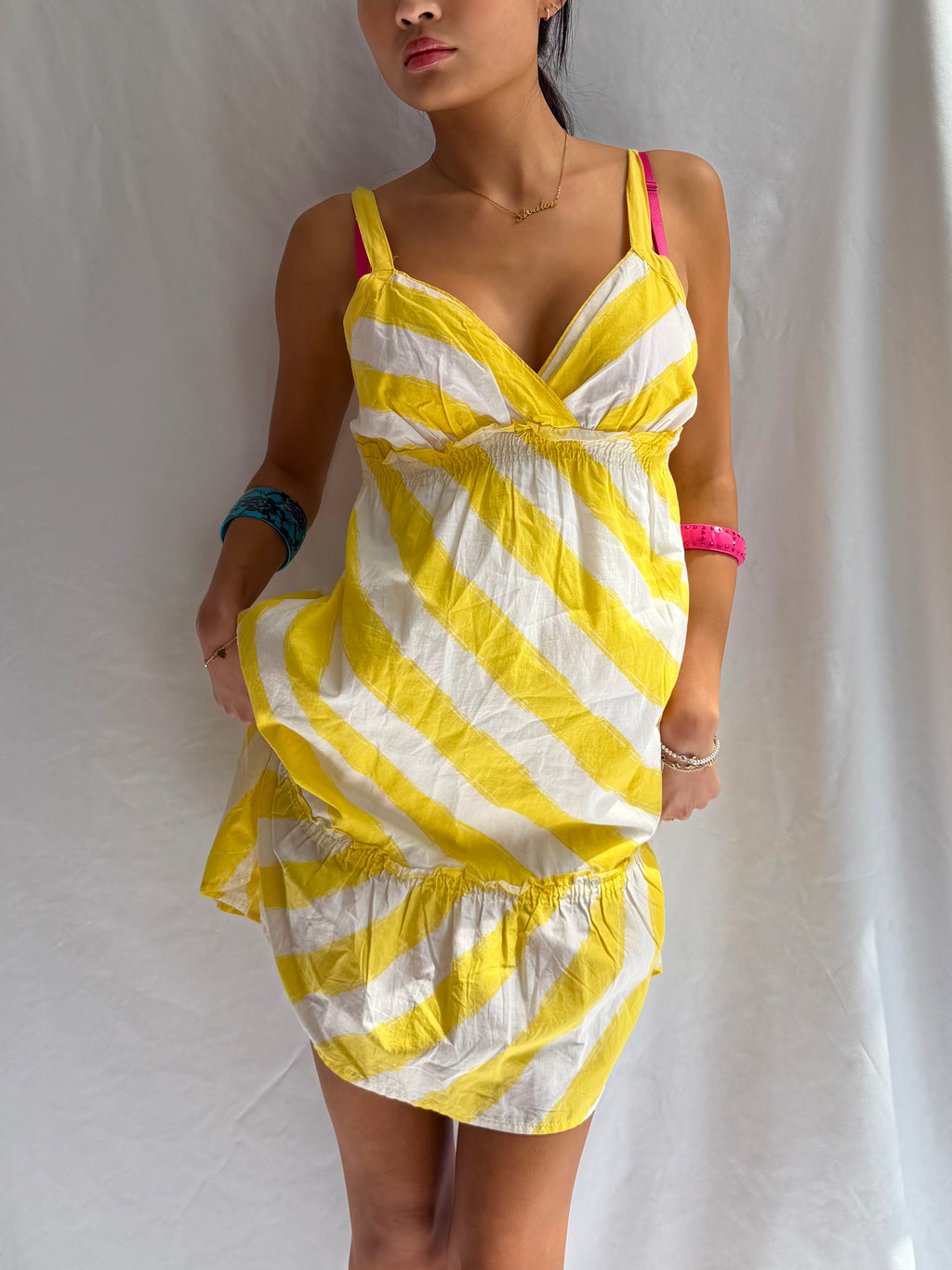 Vintage yellow striped babydoll dress