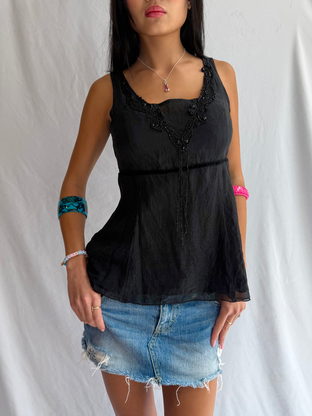 Vintage black embellished tank top