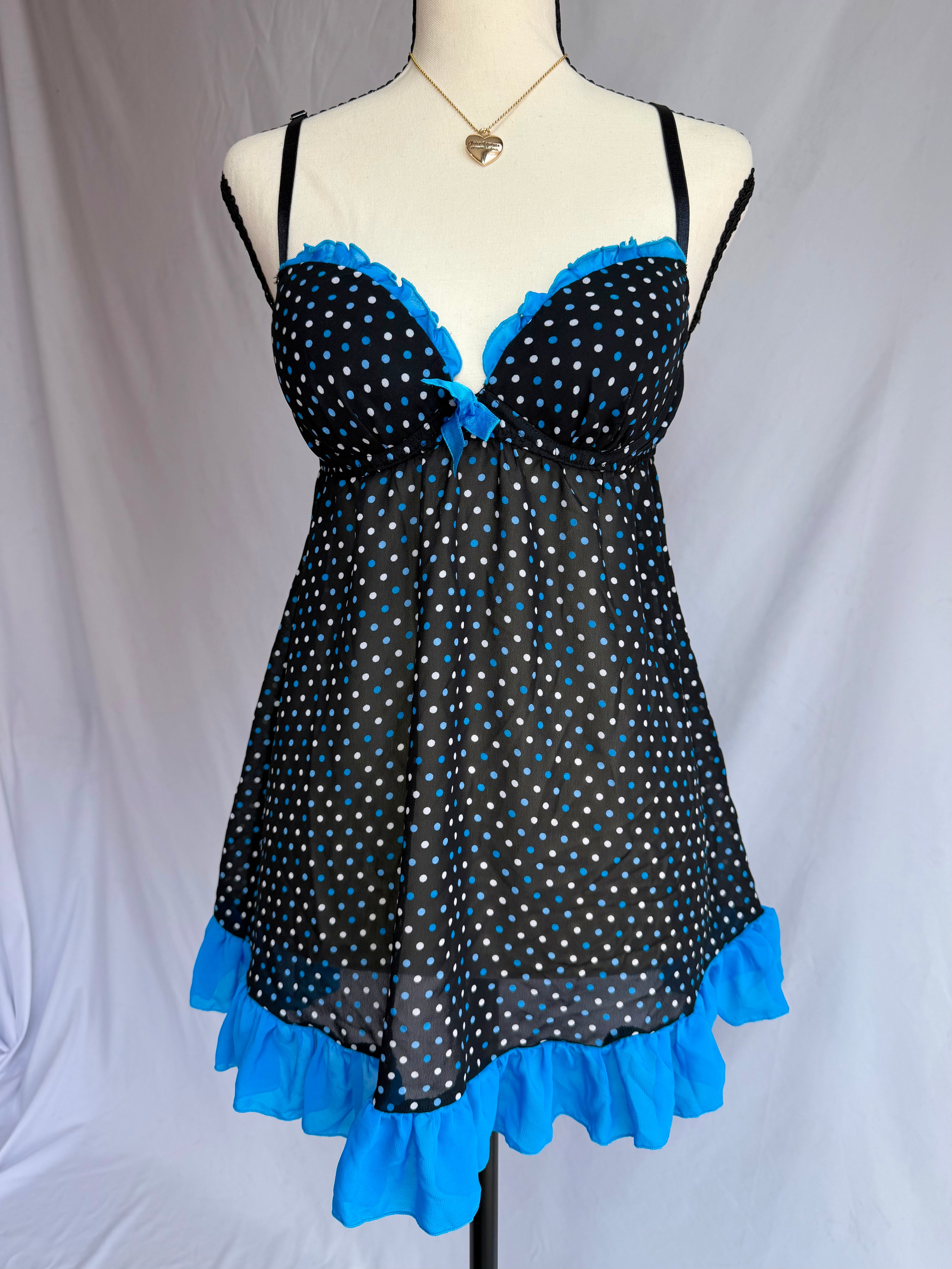 vintage blue polka dot babydoll dress₊˚⊹♡